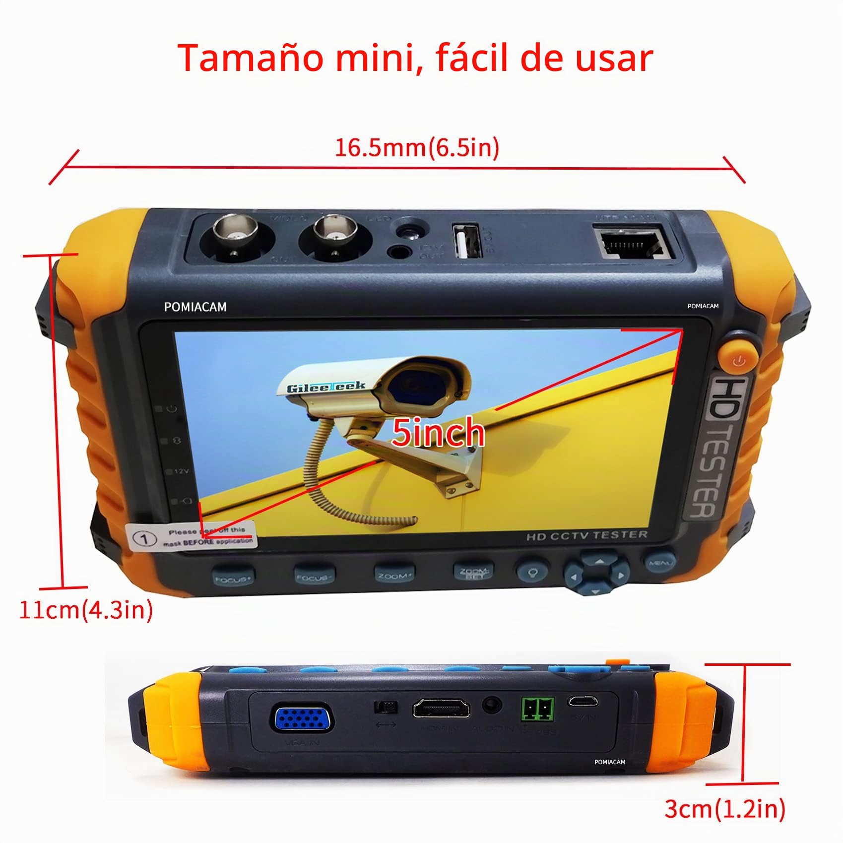 Monitor probador de CCTV para control PTZ de prueba de cámara CVBS AHD TVI CVI de 8MP
