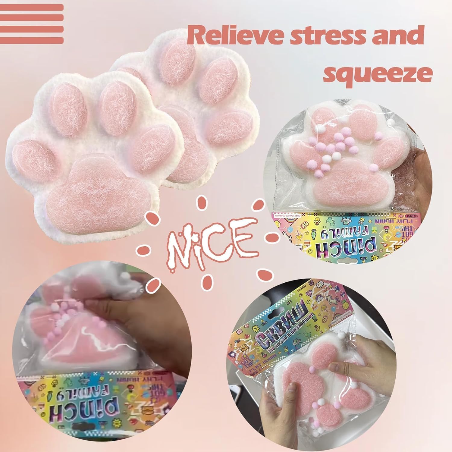 3 Squishy Pattes De Chat GWAWG - Anti-Stress Kawaii - Silicone Souple