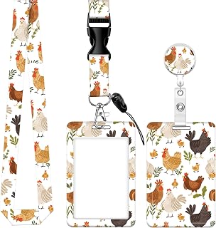Badge Reels Retractable with Carabiner Reel Clip, ID Name Tag Work Badge Holder Belt Ferrule, Identity ID Badge Holder Cover Case for Office Work Nurse Teacher Student Gifts(Cute Chickens Pattern)