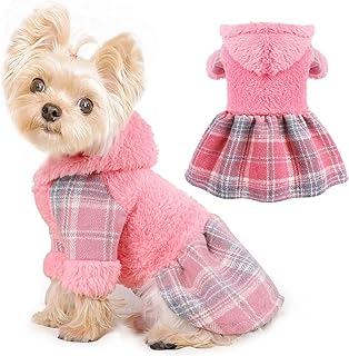 Winter Dog Dress Dog Winter Clothes for Small Dogs Girl Fall Dog Hoodie Dresses XXS XS Dog Clothes for Chihuahua Yorkie Teacup Pet Coat Dog Christmas Outfit Cat Apparel XX-Small, Pink