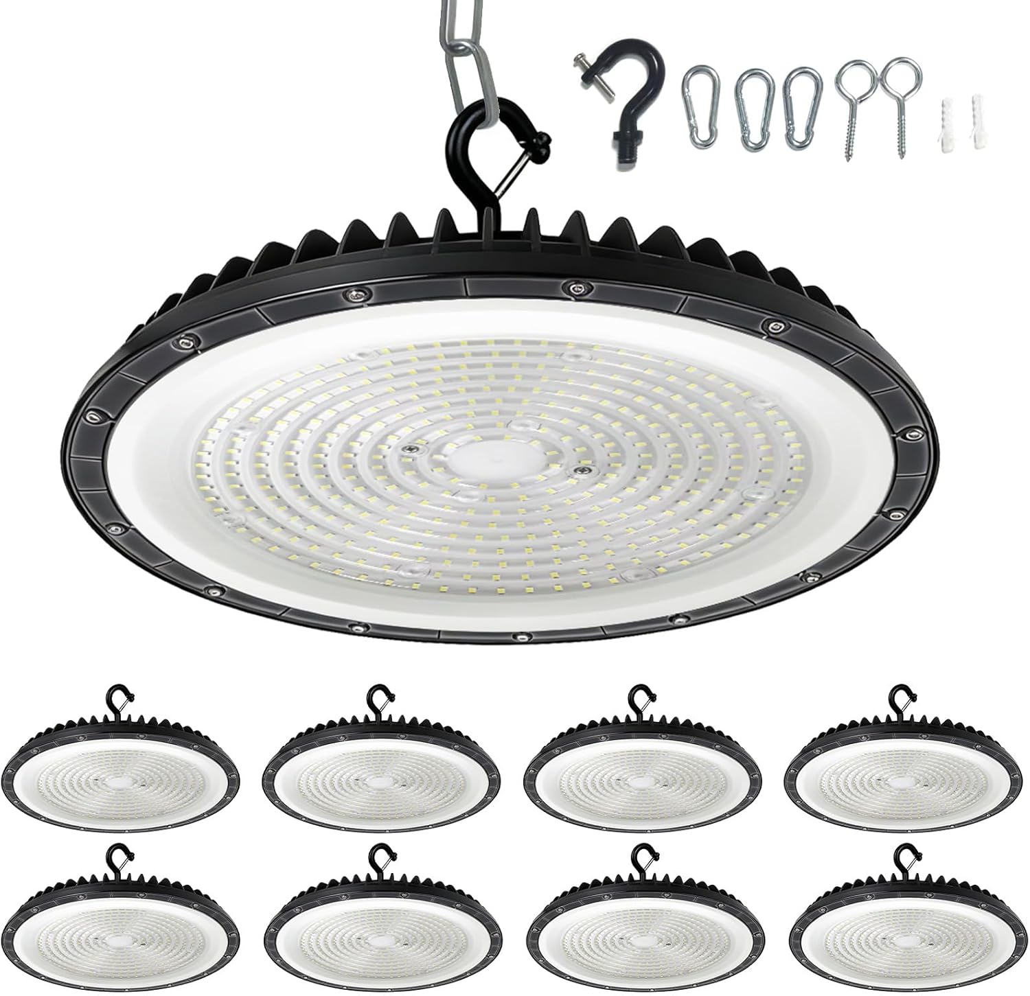 UFO LED High Bay Light 240W, 6500K Cool Daylight LED Shop Lights for Garage, Warehouse, Workshop, Factory, Barn, Utility & Commercial High Bay Lighting, 8 Pack