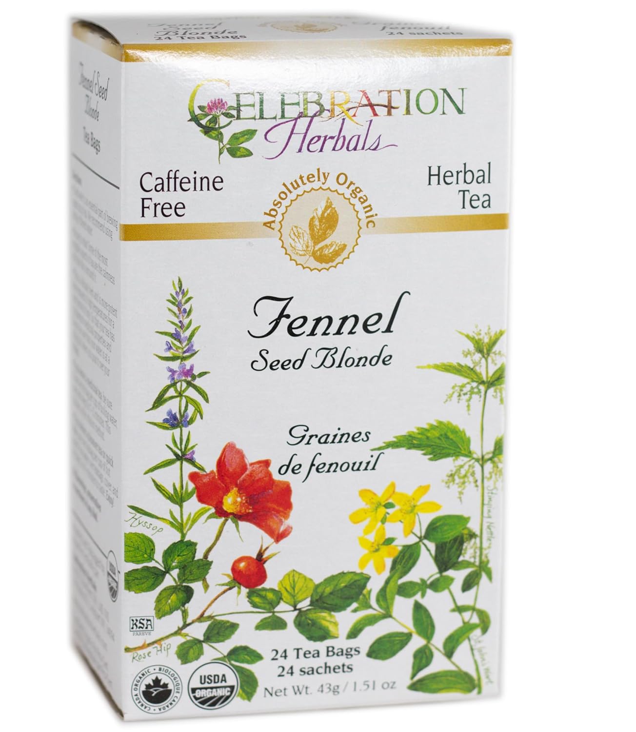 CELEBRATION HERBALS Fennel Seed Blonde Tea Organic 24 Bag, 0.02 Pound