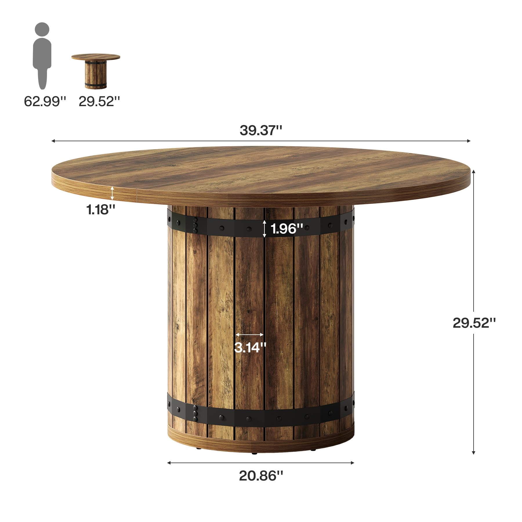 Tribesigns Runder Konferenztisch 100 cm für 2-4 Personen, Landhaus Besprechungstisch mit Zaun-Pedestal, Rustikales Braun, Seminar-Tisch rund, Besprechungsraum, Büro, ohne Stühle