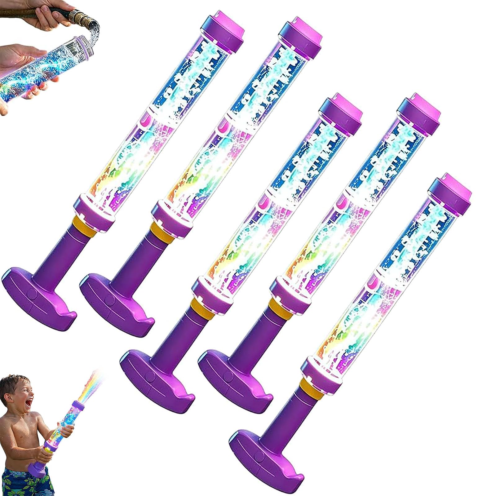 Glowing Rainbow LED Water Blaster | Summer Fun That Pops like Magic, Creativity Glowing Rainbow Water Blaster, Glow LED Water Gun Firework for Summer Pool, Backyard, Party Outdoor Game (5PCS)