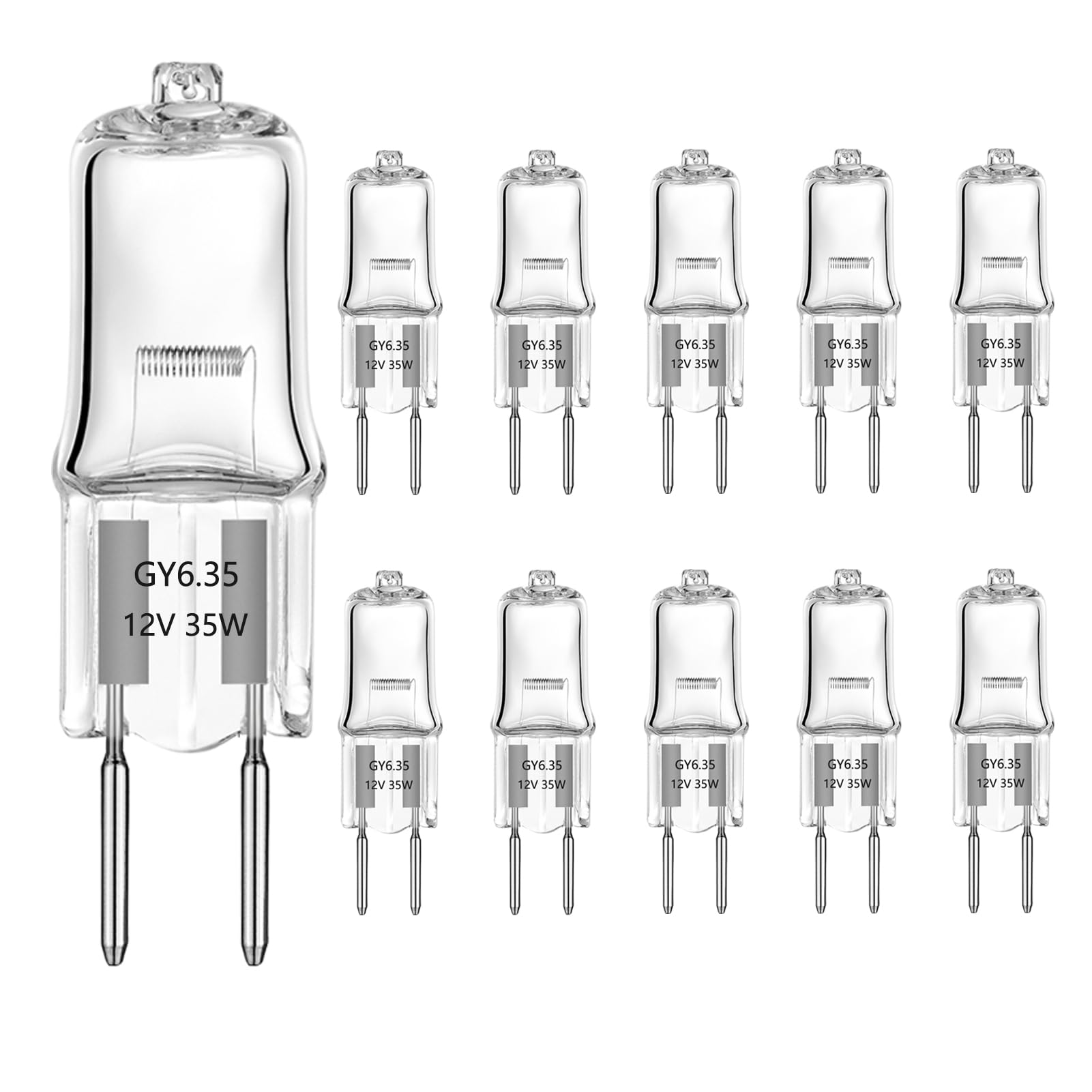 VINBE 35W GY6.35 Halogenglühbirne, T3, Bi-Pin-Glühbirne für Unterschrankbeleuchtung, Landschaftsbeleuchtung, Wandlampen, Schienenbeleuchtung, Dimmbar, 12V, 390LM, Warmweiß, 2700k, 10 Stück
