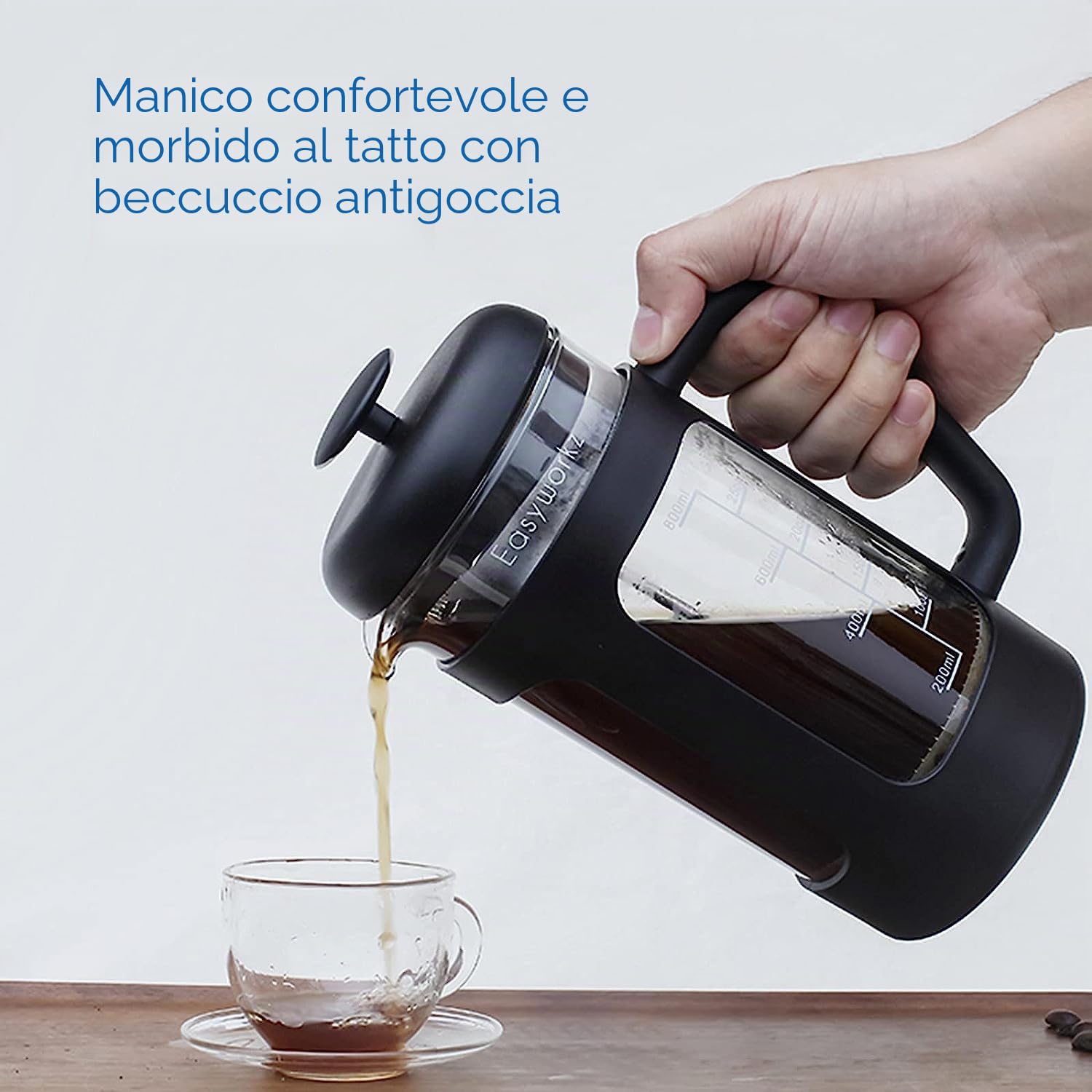 Easyworkz francese Pressa 350ml Bollitore per tè e caffè con vetro borosilicato, impugnatura morbida