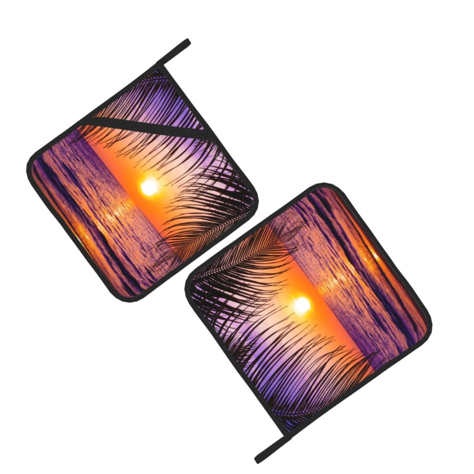 Sunset with Tropical Palm Trees Twilight Scenery Printed Oven Pot Holders Set of 2 Pcs Heat Resistant Kitchen Microwave Potholders for Cooking Baking Grilling