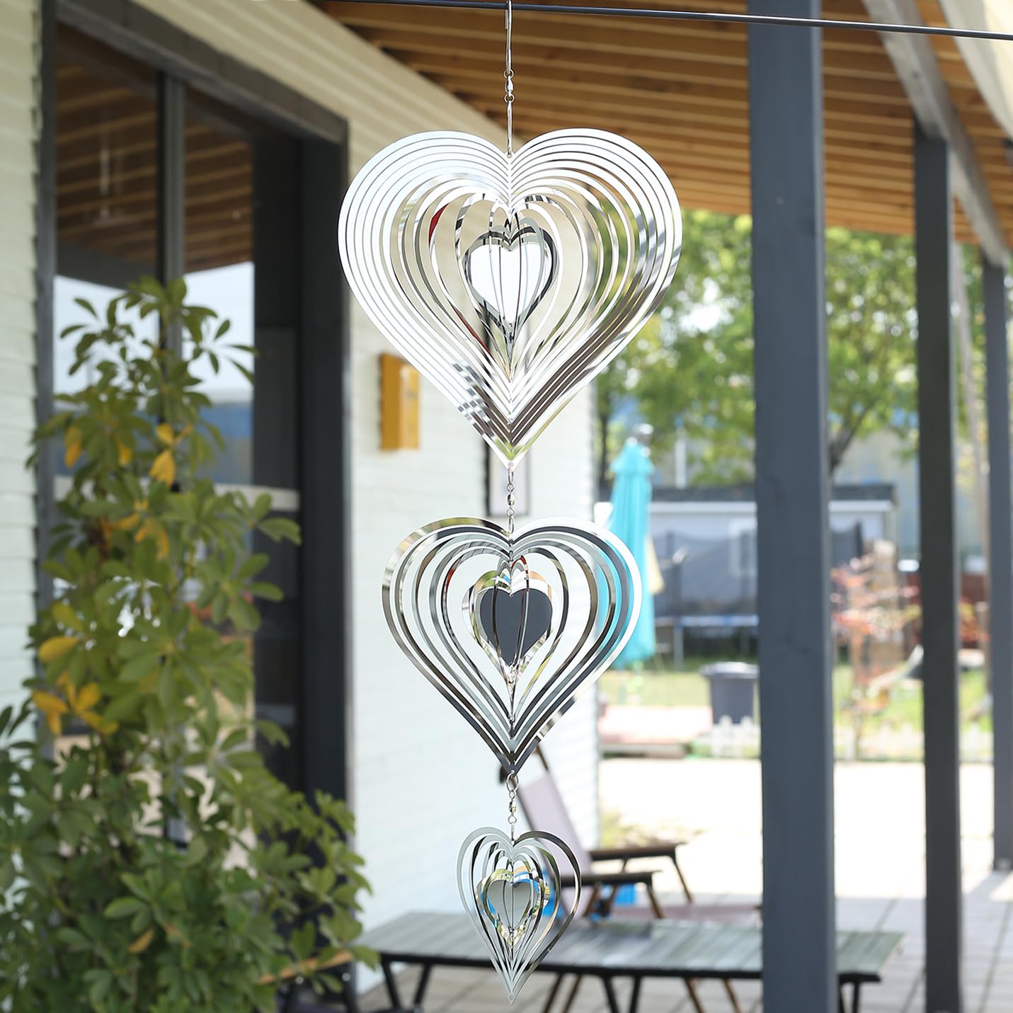 THQZLH 3 Silver Heart Wind Spinners - Hanging Wind Spinners Outdoor for Garden, Yard Decor