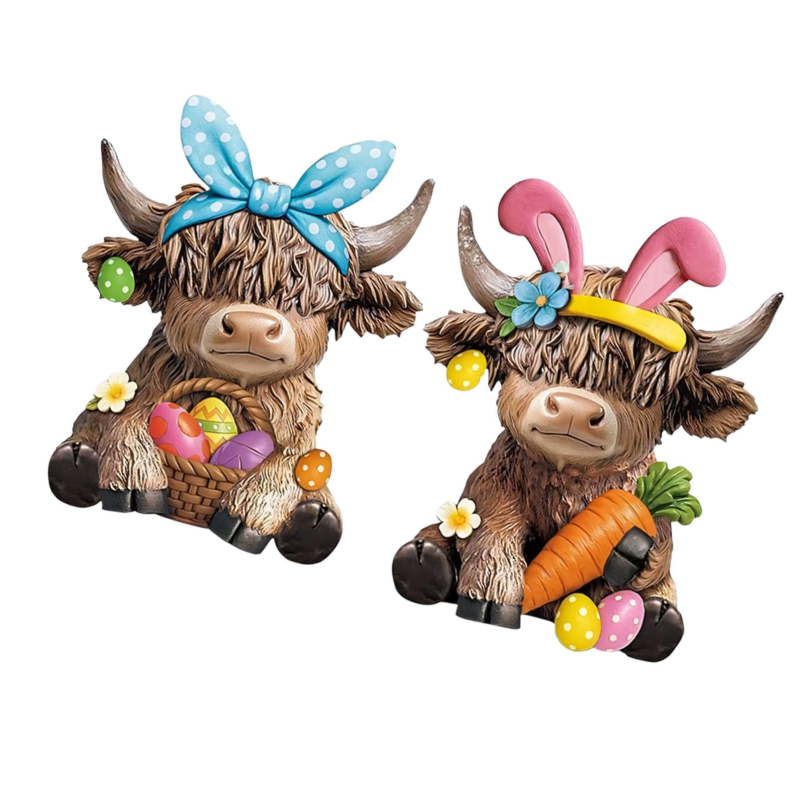 Ekoama Spring Themed Cow Figurine Resin Decor Floral Home Ornament for Tabletop Shelf Display