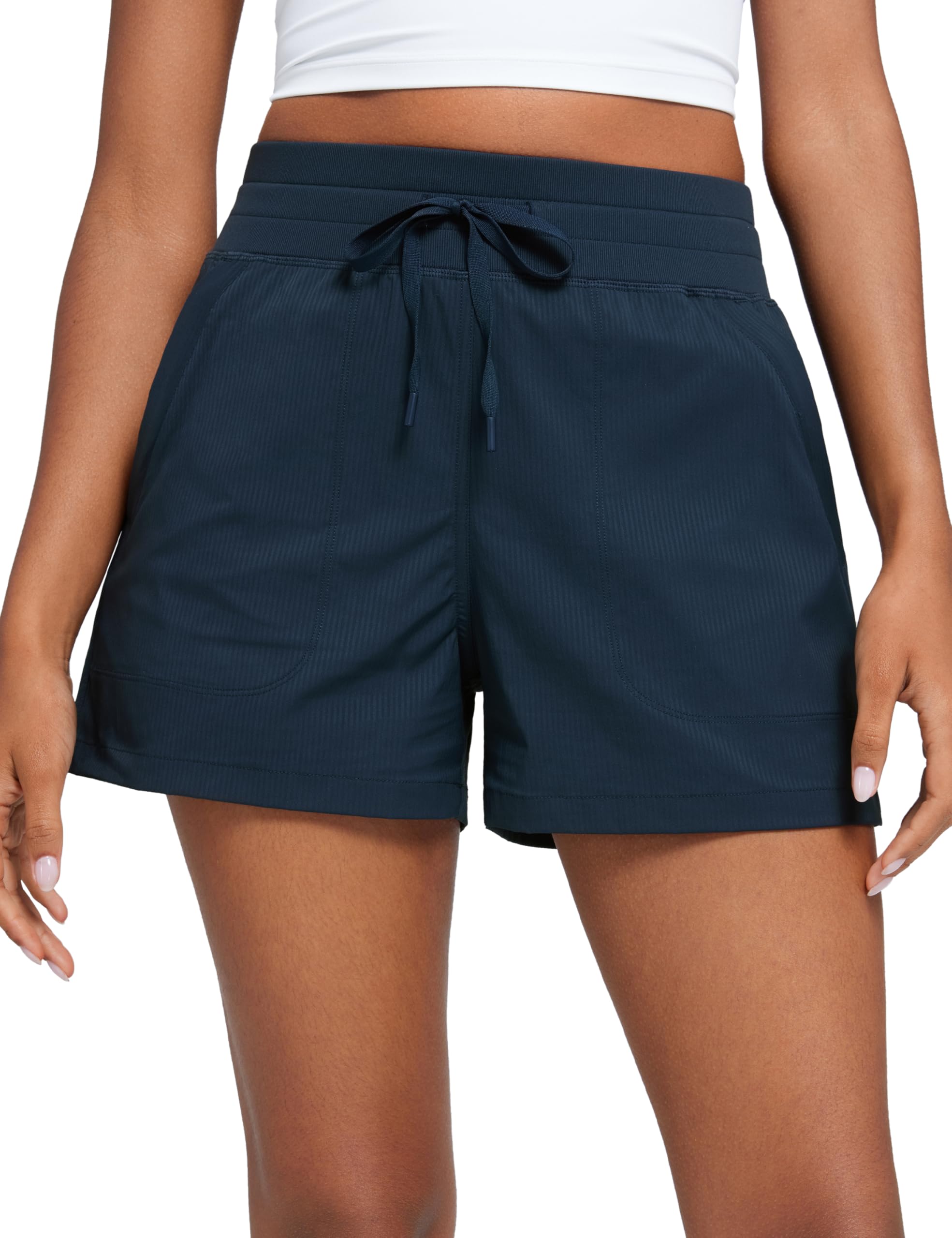 CRZ YOGA Lightweight Casual Shorts for Women 3.5" - High Waisted Linerless for Athletic Lounge Hiking with Zip Pockets