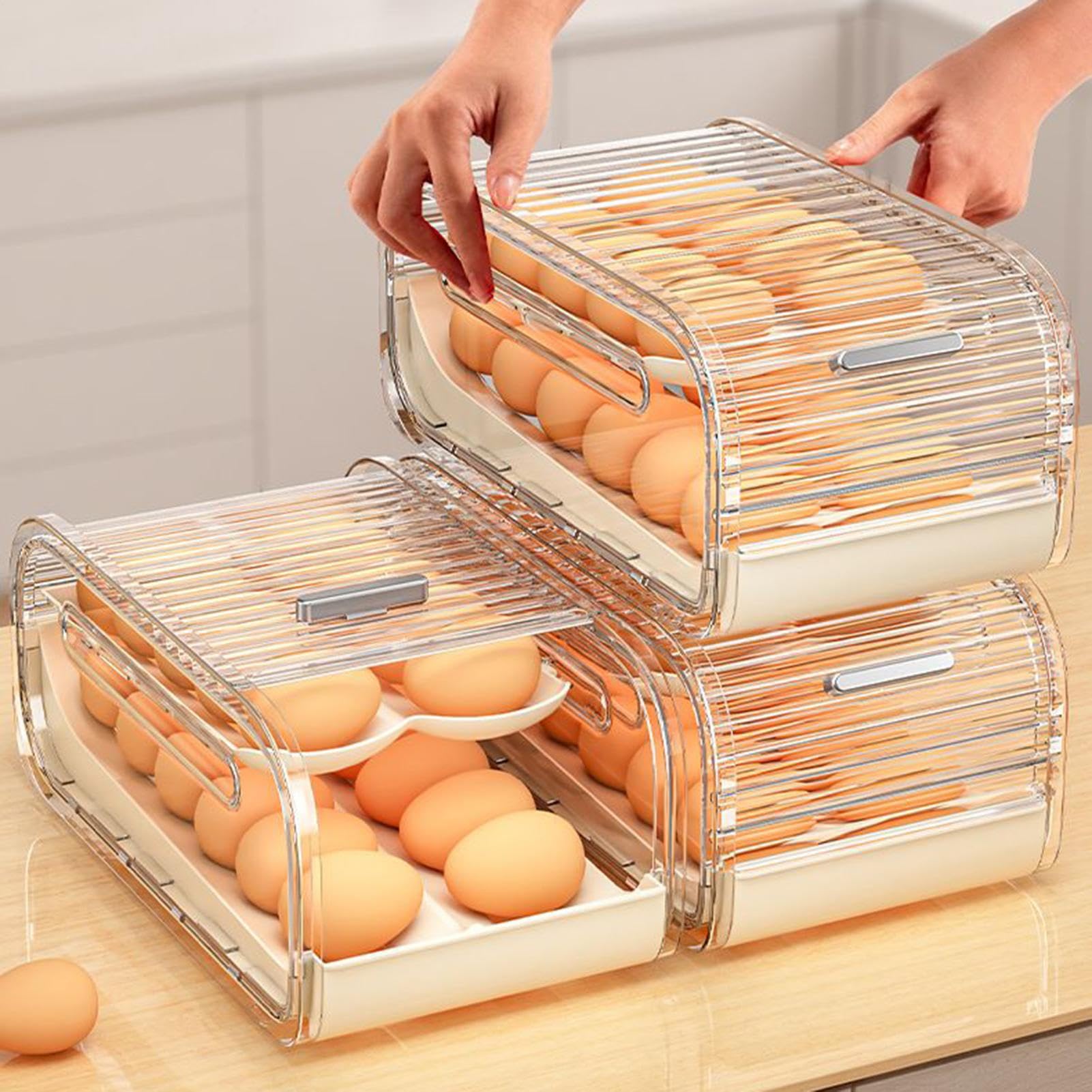 Organizador de Huevos para 2 Niveles Transparente Con Tapa Corredera Y Asa | Organizador De Huevos Para Encimera Y Para Cocina Casa Apartamento Restaurante Y Acampada