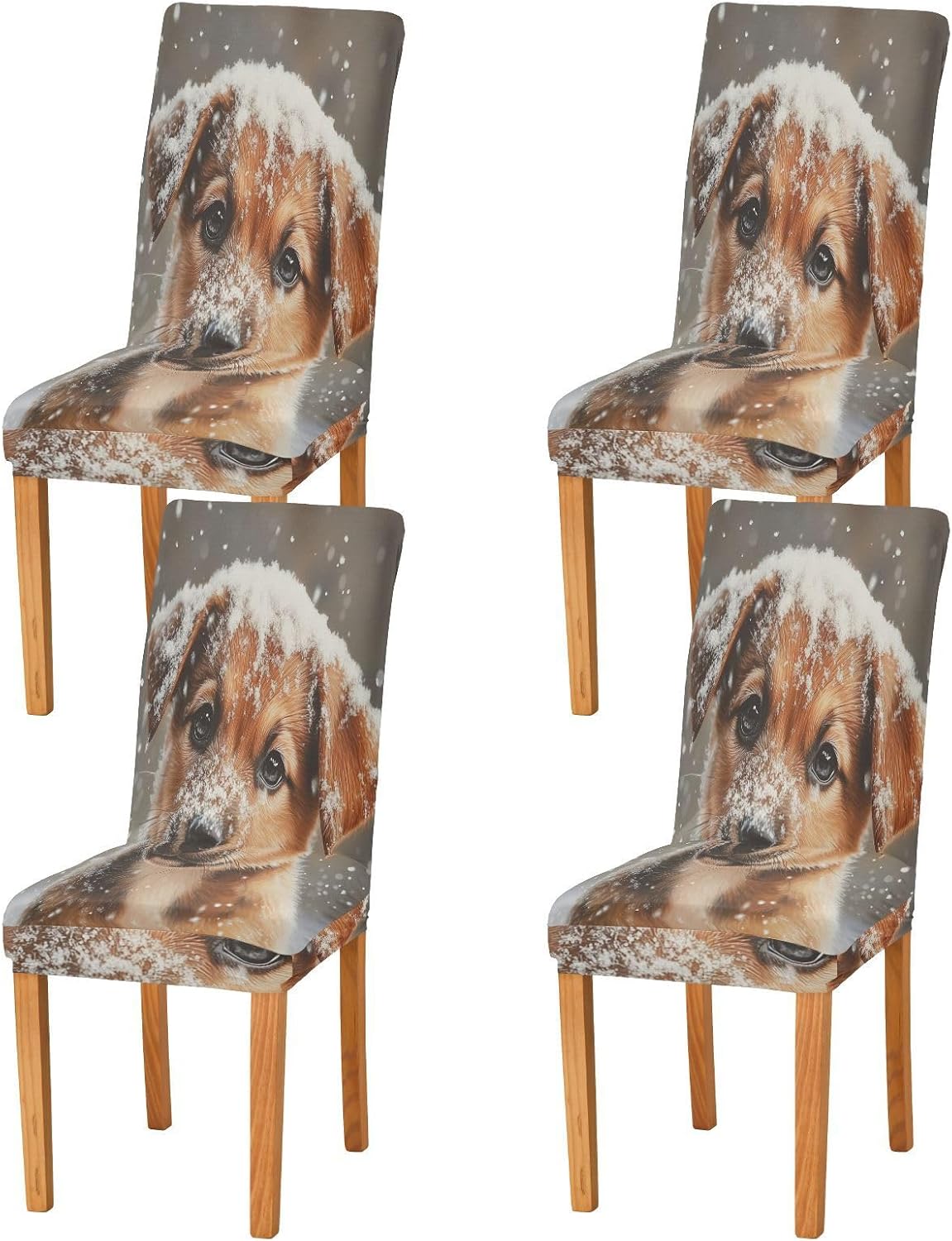 ALAZA Chair Covers for Dining Room, Puppy Winter in Snow Stretch Chair Cover Sets Chair Protector Removable Washable for Ktichen Restaurant Hotel