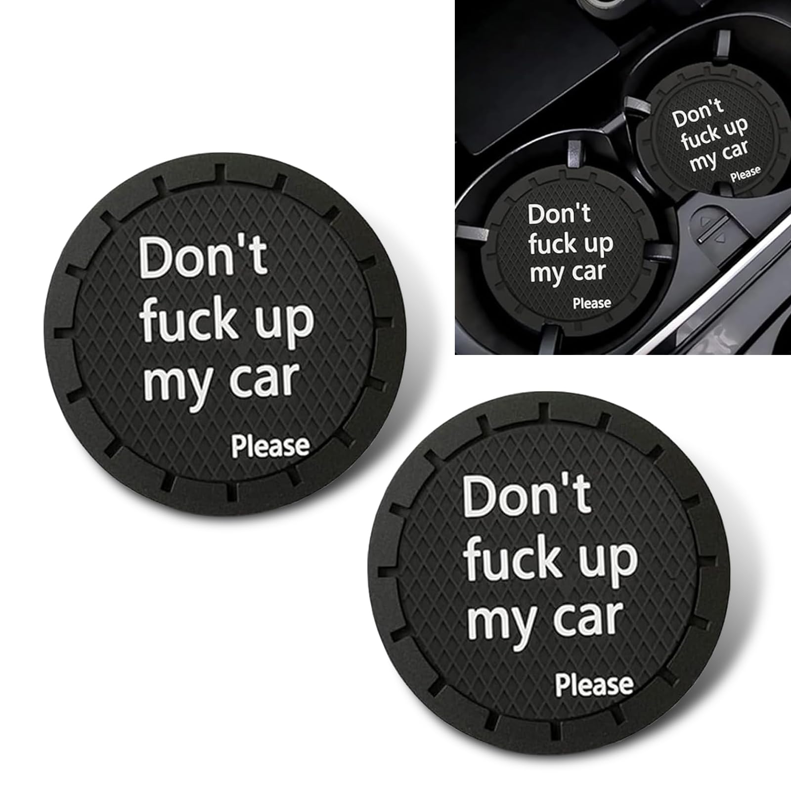 JawGrewCar Cup Coaster, PVC Non-Slip Insulated Honeycomb Center Console Coaster, 2.75" Don't Mess Up My Car Personalized Attitude Slogan Interior Accessories, Car SUV Universal (Black)