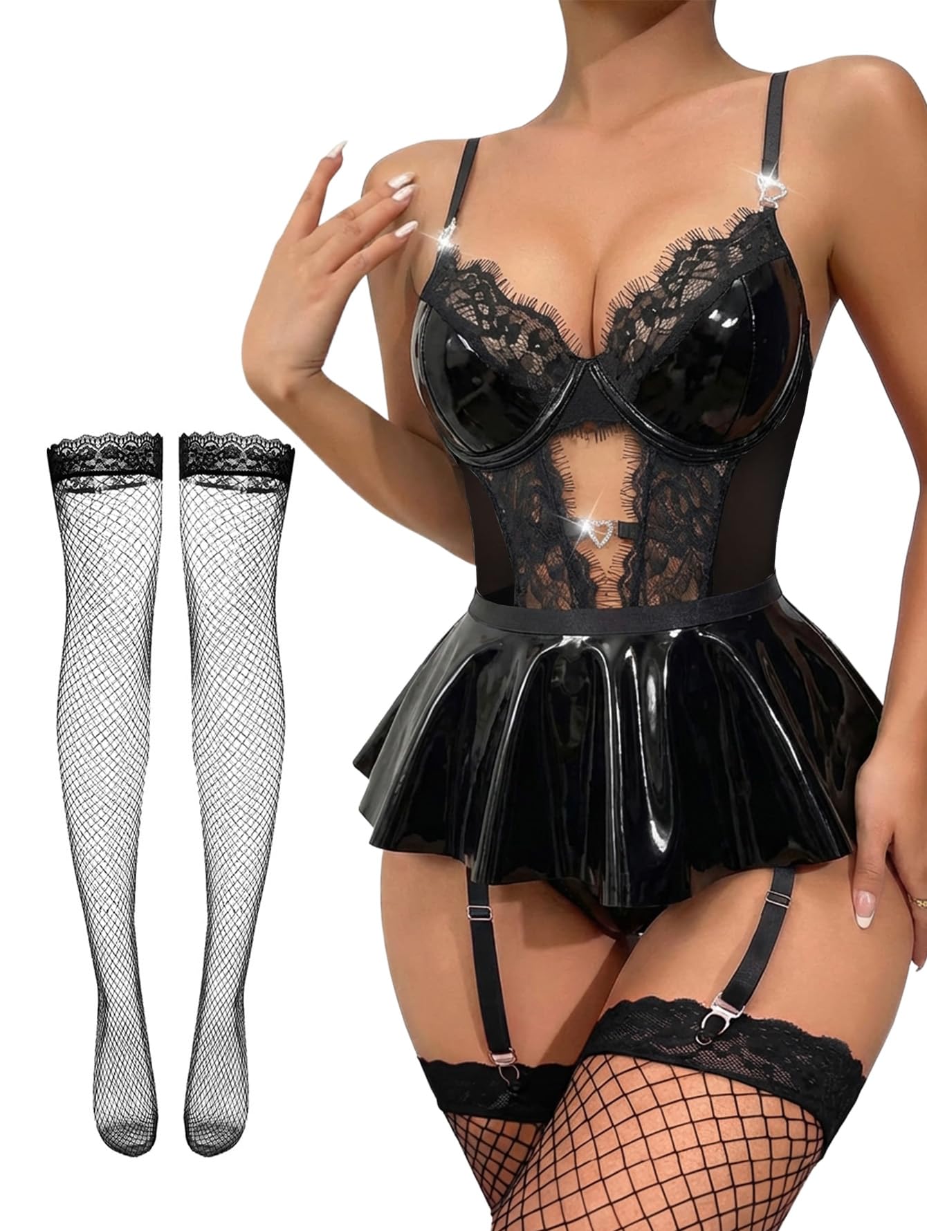 Lace Garter Lingerie Set Underwire Push Up Lingerie Set Stockings