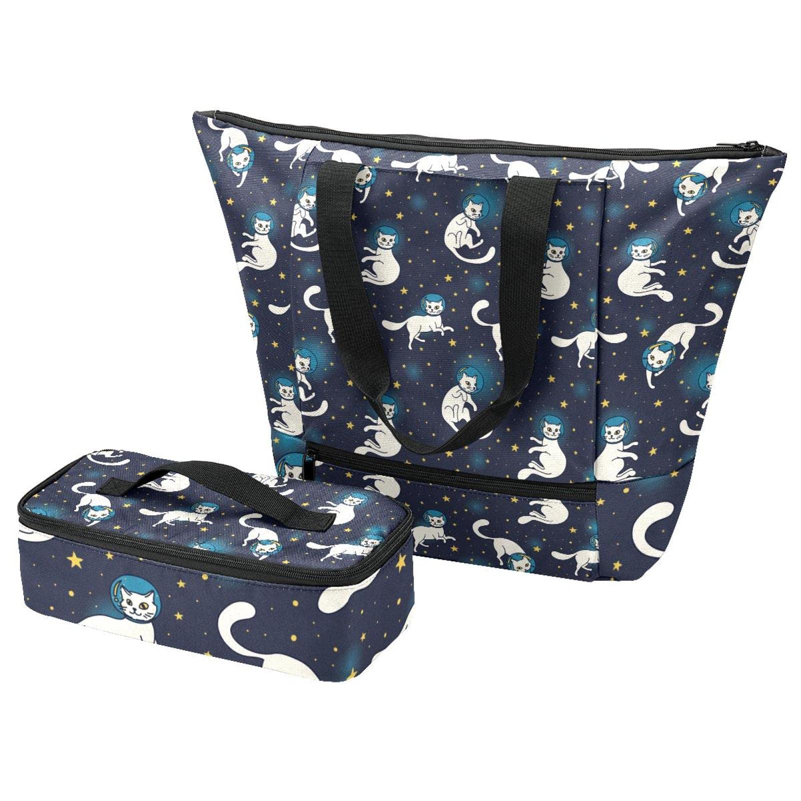 Sac fourre-tout et boîte à déjeuner vintage aquarelle fleur de lotus libellule