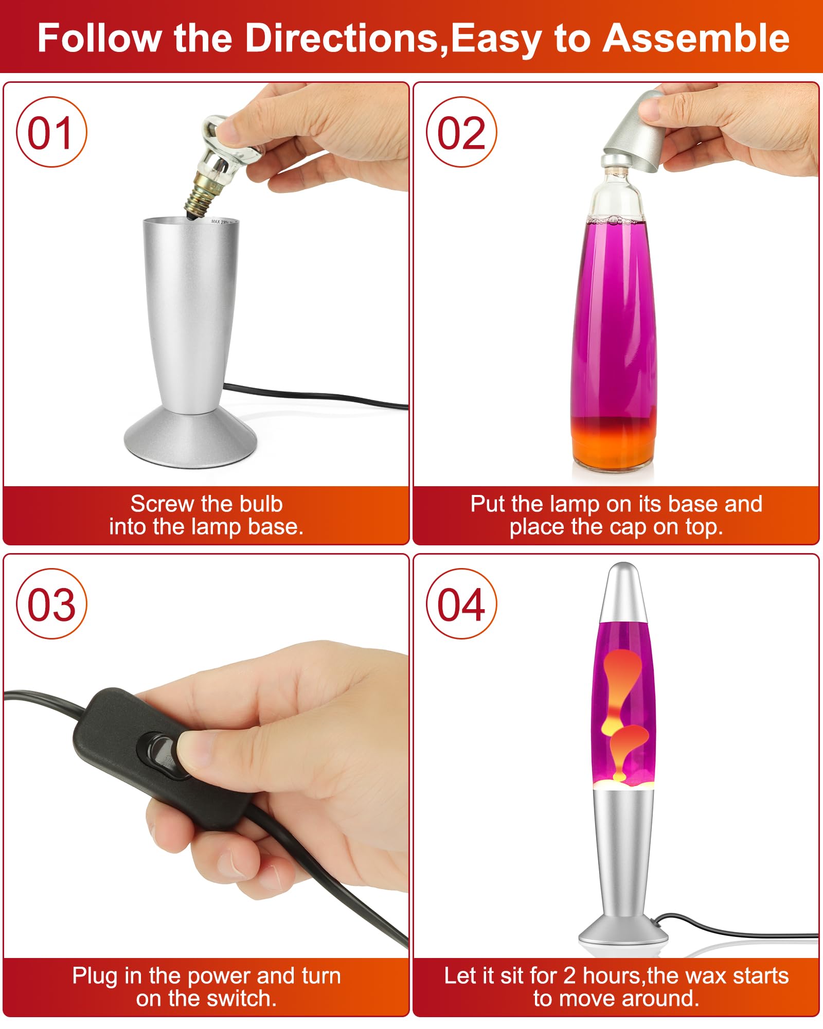 Lámpara de movimiento LED rosa para adultos y niños, lámparas de movimiento líquido con flujos de cera amarilla, lámpara de luz nocturna para el hogar, oficina, habitación, decoración de 7