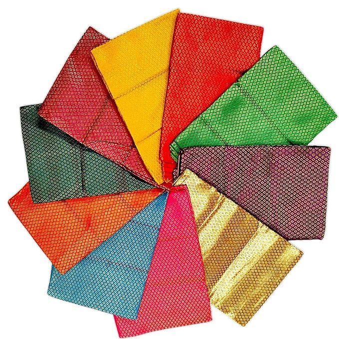 Banaras Brocade Blouse Pieces – Pack of 3 (1 Meter Each, 80cm x 110cm) | Assorted Multicolor Butti Design | Ideal for Gifting, Puja & Festive Use-image-44