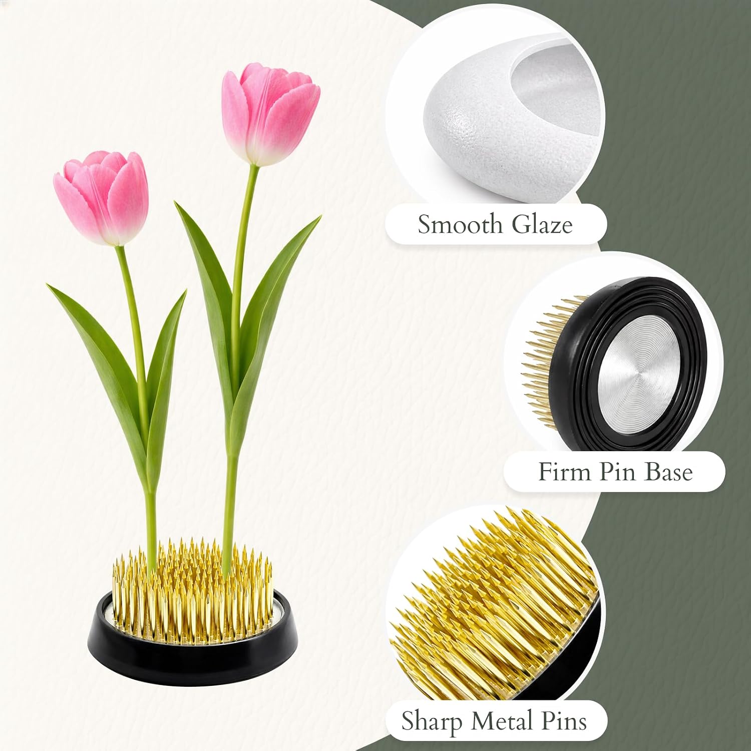 Japanese Flower Frog Vase Set – Minimalist White Ceramic Flower Vase with Flower Frog, Modern Flower Arrangement Pot for Living Room Decor & Art Supplies, Gift Box for Flower Lover image 4