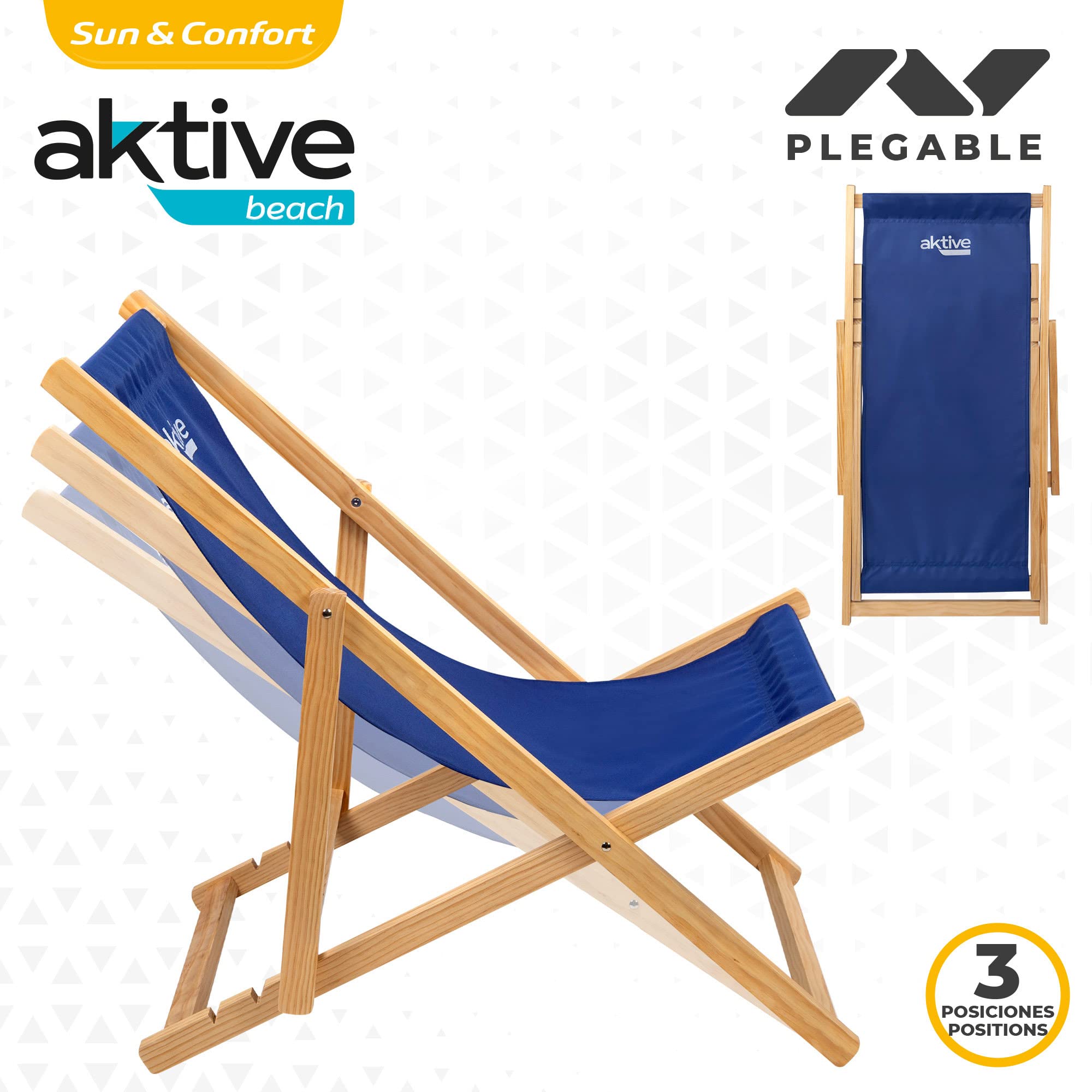 AKTIVE Silla Hamaca Madera 3 Pos 56x77.5x78cm - Azul Marino