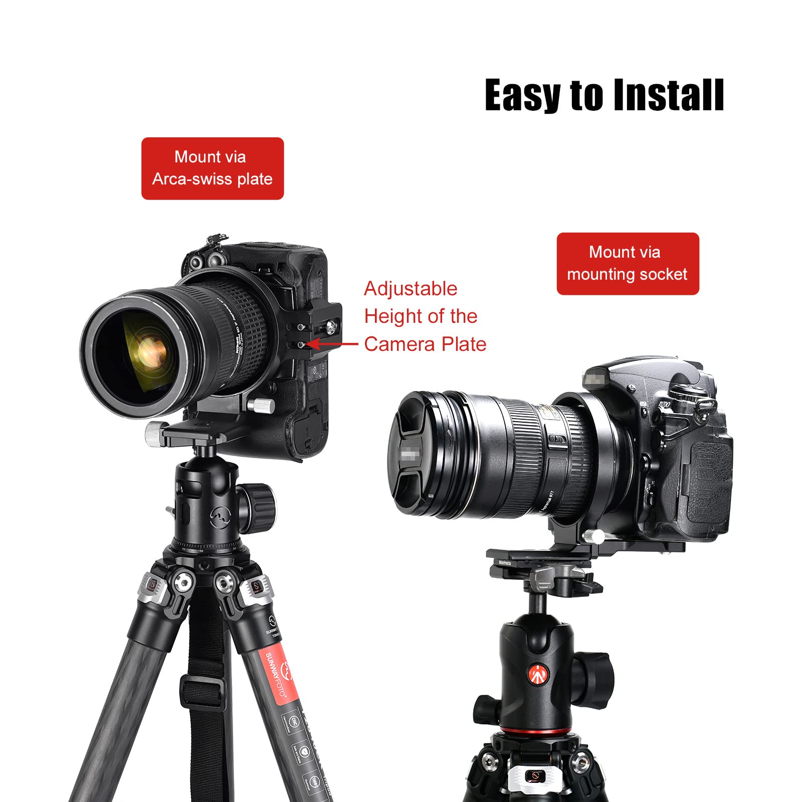 SUNWAYFOTO LS-75 Collare rotante universale per fotocamere DLSR, supporto per obiettivo con anello per treppiede, supporto per piastra Arca Swiss Mount DSLR commutazione verticale orizzontale