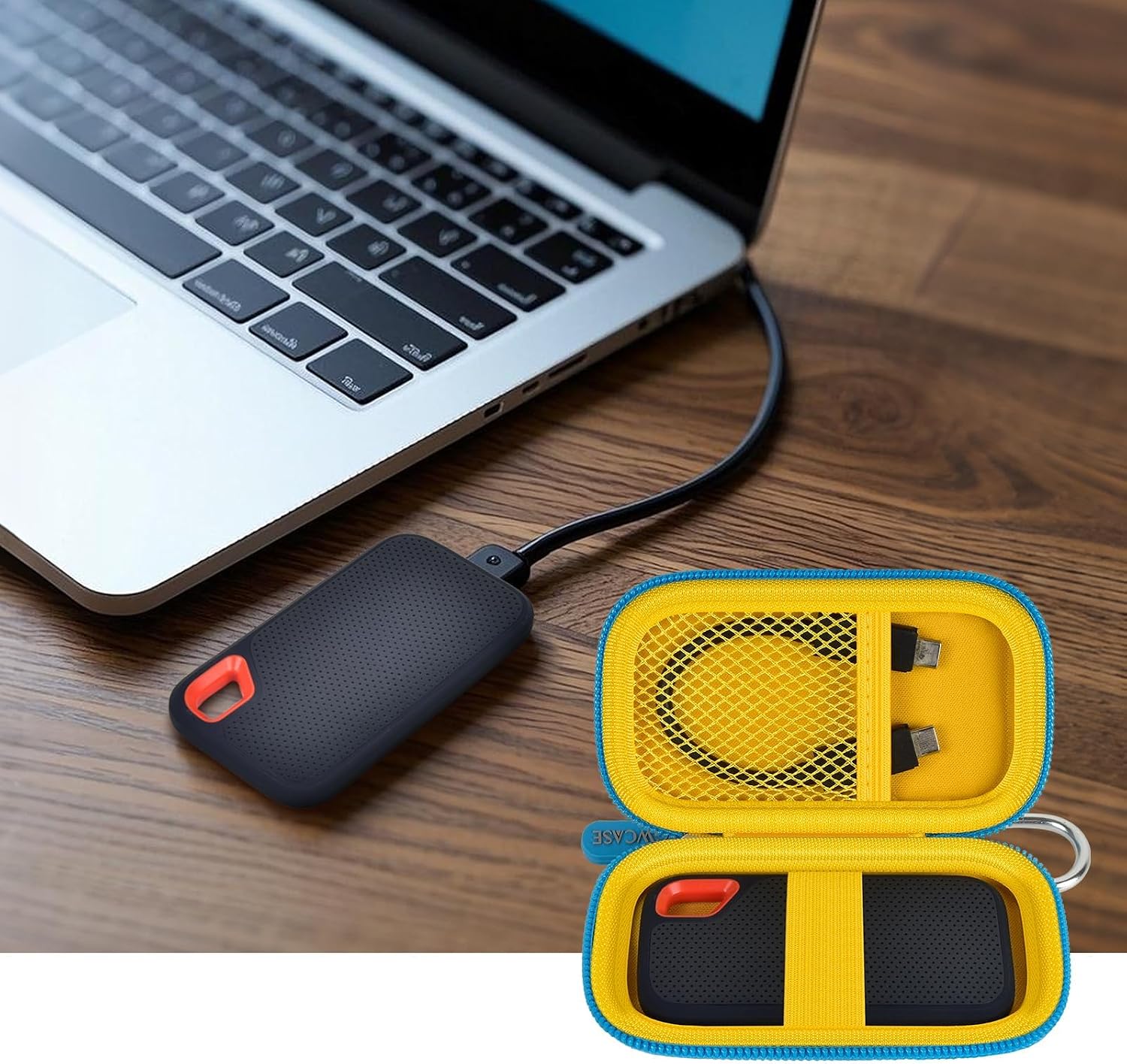 Hard Case Compatible with SanDisk 1TB 2TB 4TB 500GB 8TB Extreme Portable SSD - Up to 1050MB/s - USB-C, USB 3.2 Gen 2 External Solid State Hard Drive Storage Holder for Cables-Blue-Yellow (Box Only) - 5