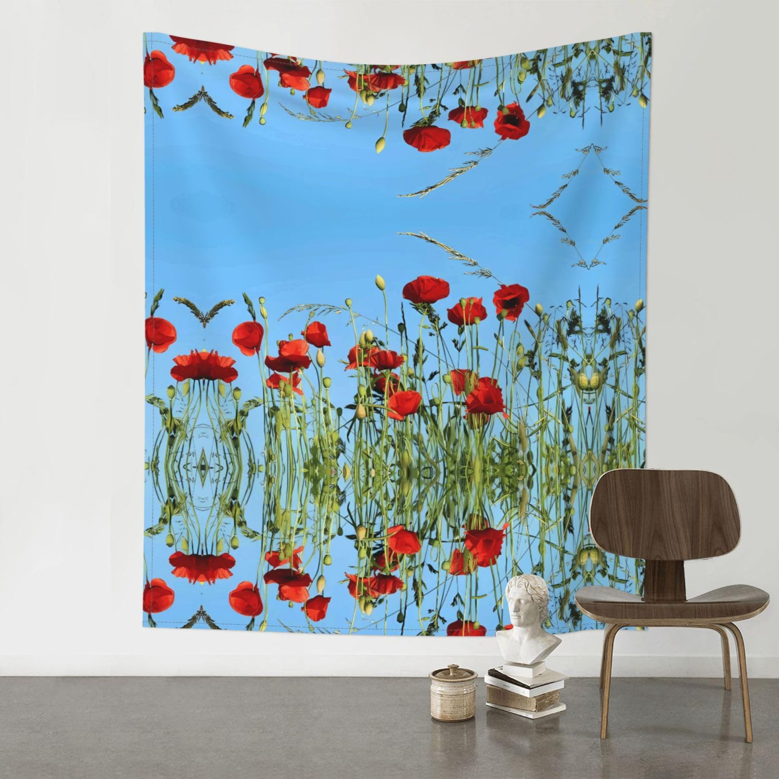 WHJSSF Poppies on Blue Sky Prints Wall Tapestry 60x51in - Boho Decor Throw for Bedroom, Dorm, Picnic & Outdoor Adventures