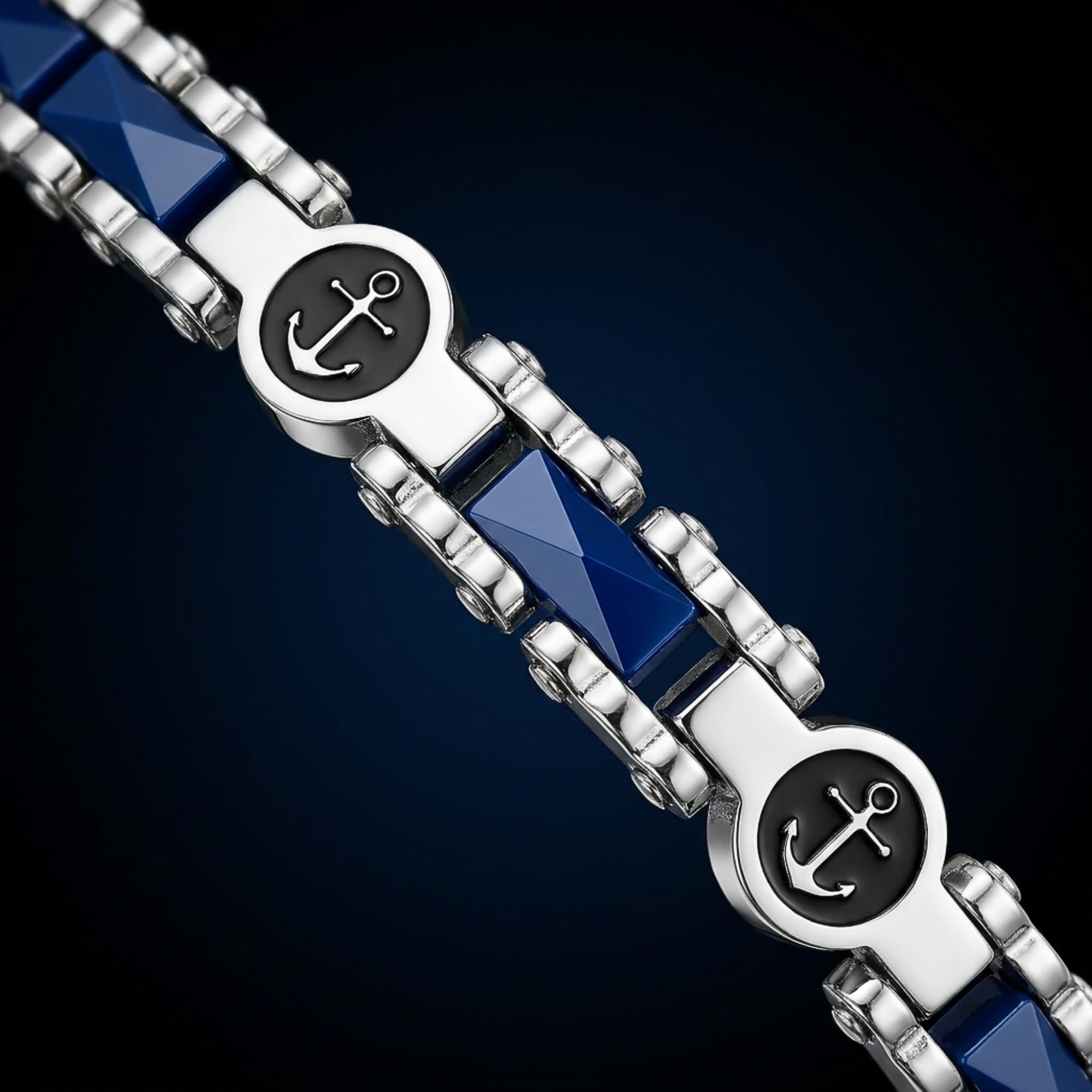 UNIQAL | Herren Armband Edelstahl Keramik, Männer Armband mit Carbon Zirkonia Anker Design, 316L, wasserbeständig, verstellbar 19-22 cm, Geschenk Männer, Schmuckbox, Unisex