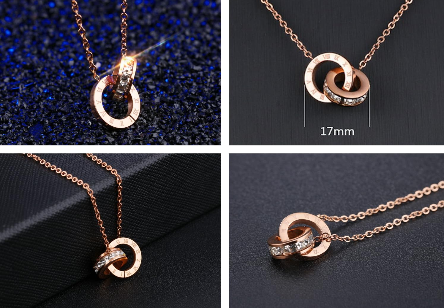 Crystalline Azuria Mujer 18ct Chapado en Oro Rosa Blanco Cristales Redondo Juego de joyas Collar con Colgante 45 cm Pendientes para Mujer y Niña