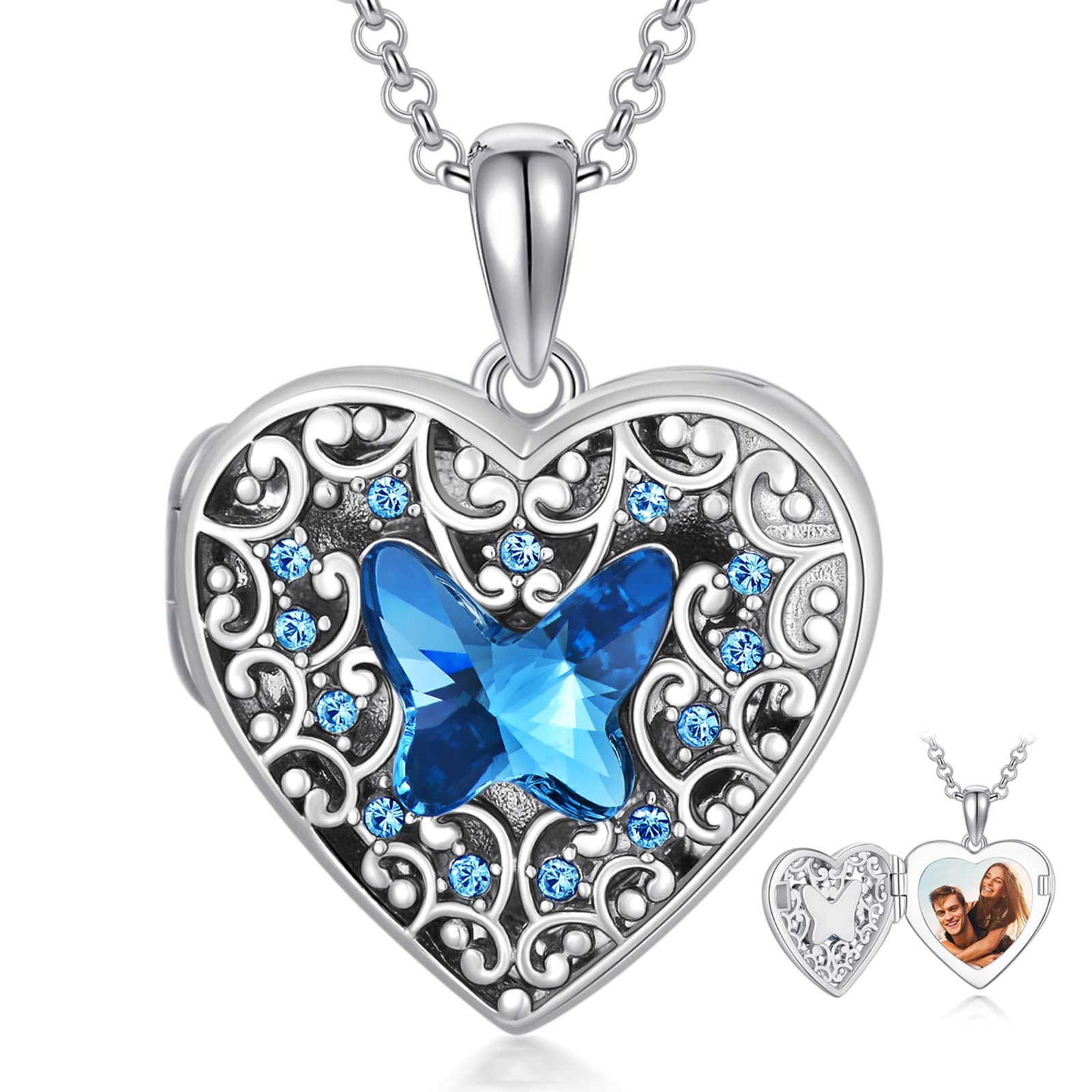 Dorunmo 925 Sterling Silver Butterfly Heart Locket Necklace That Holds Pictures Photo Locket Necklac