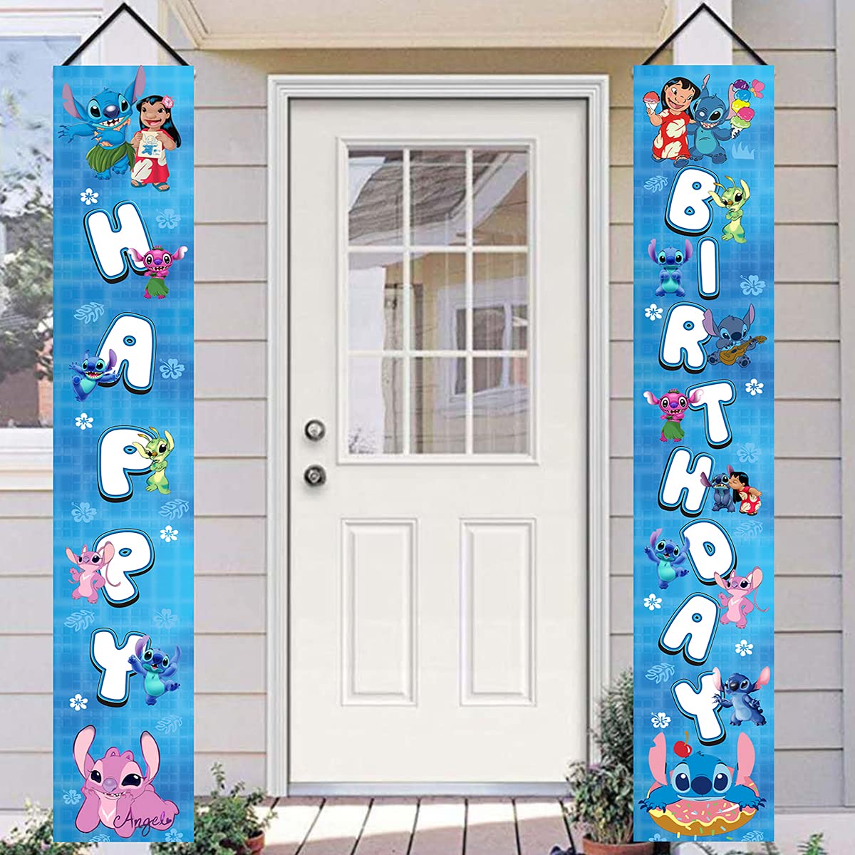 Lilo & Stitch Happy Birthday Porch Sign,Stitch Birthday Banner Decorations for Children Lilo and Stitch Theme Birthday Party Supplies