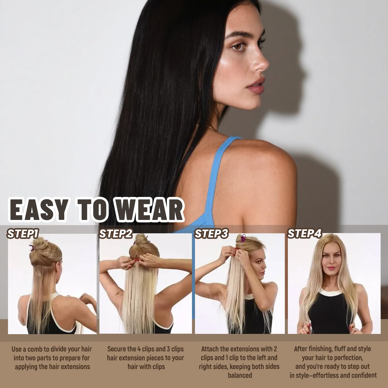 Clip in Extensions Echthaar 50 cm 120g Real Echtes Remy Extensions 7 Stücke Haarverlängerung Echthaar Clip Natürlich Glattes Haarteile Doppelt Genäht Haarextension (20in, 120g, #2)