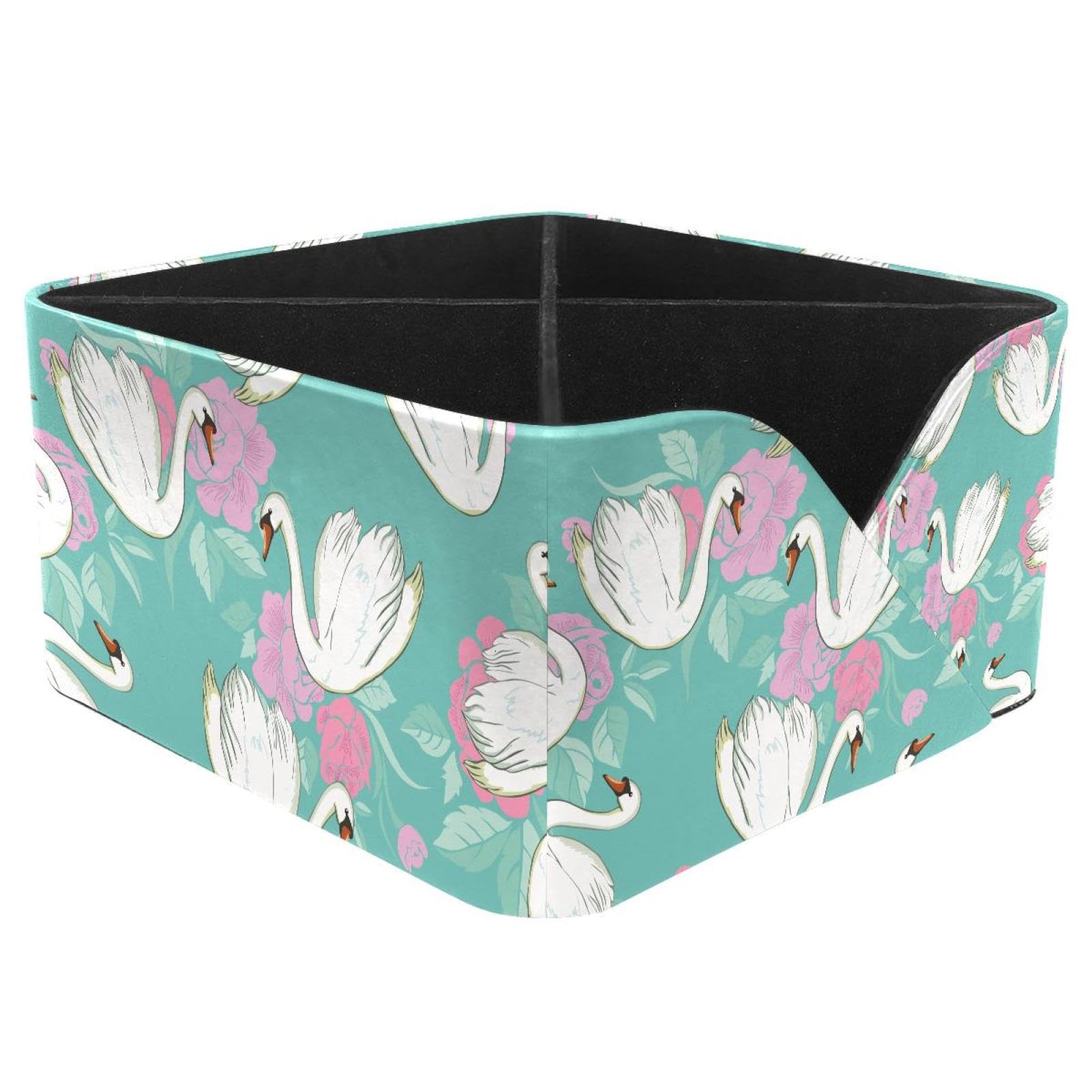 KengjuTesu Swan Beautiful Animals Pink Flowers Pattern Desktop Organizer Pen Holder, Rectangular Pencil Cup for Office, Study and Makeup Stations