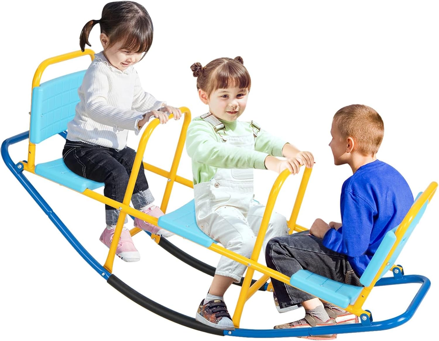 Costzon Teeter Totter Seesaw for Kids Outdoor, 2 in 1 Metal Rocking Seesaw for Toddlers with Easy-Grip Handles, Indoor Outdoor Rocker Toy Gifts for Ages 2-5, 1-3 Person Home Preschool Backyard See Saw