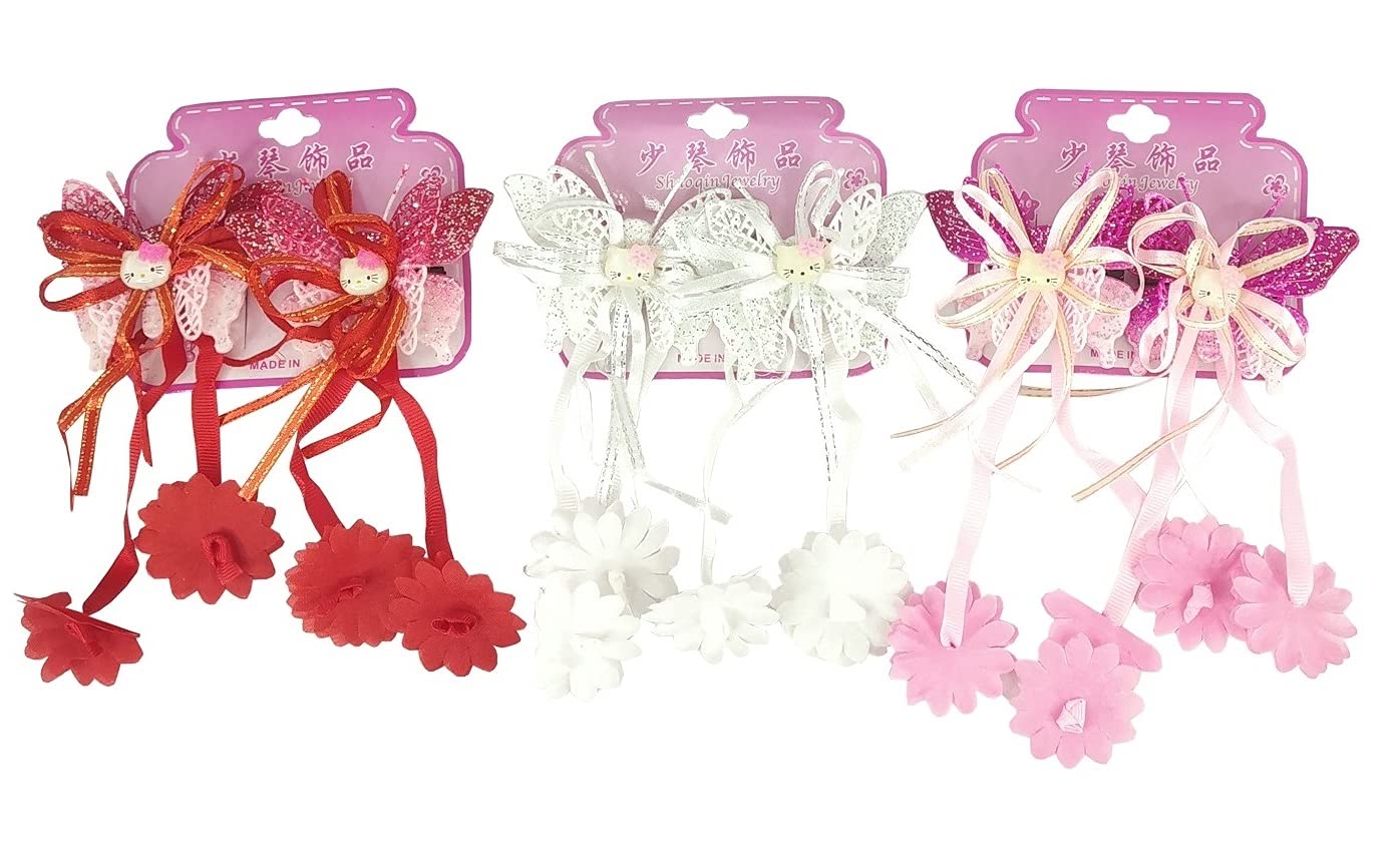 Stylewell (Set Of 6 Pcs) Butterfly Shape Multicolor Flower Latkan Pattern Design Shining Trending Plastic Material Hair Claw/Clutcher Clip/Stylish Pins Hair Accessories Set For Women's & Girl's