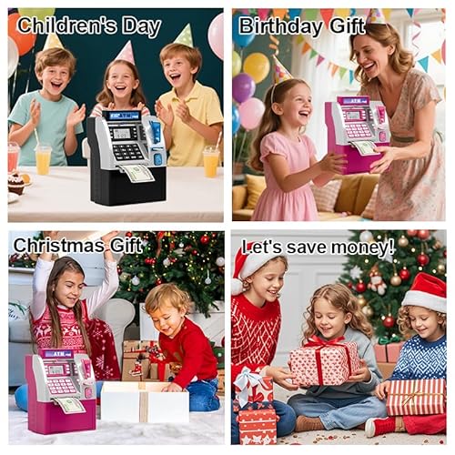 Money Box Piggy Bank For Kids, Atm Savings Bank Digital Piggy Money Bank Machine, Digital Money Bank With Card, Password & Coin Recognition, Children's Savings Bank With Lcd Display & Sound (Black) - 6