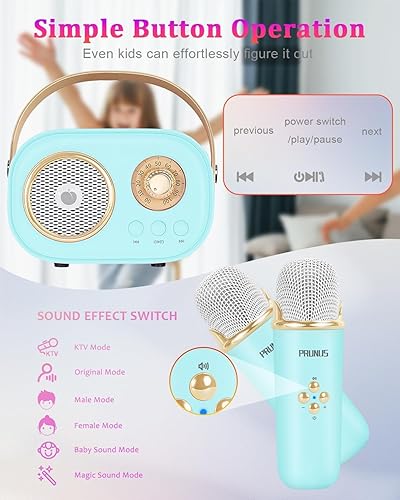 Miniatura 8 de PRUNUS C20 - Mini máquina de karaoke para adolescentes, regalos de elefante blanco, para niños de 3 a 12 años, altavoz Bluetooth portátil con