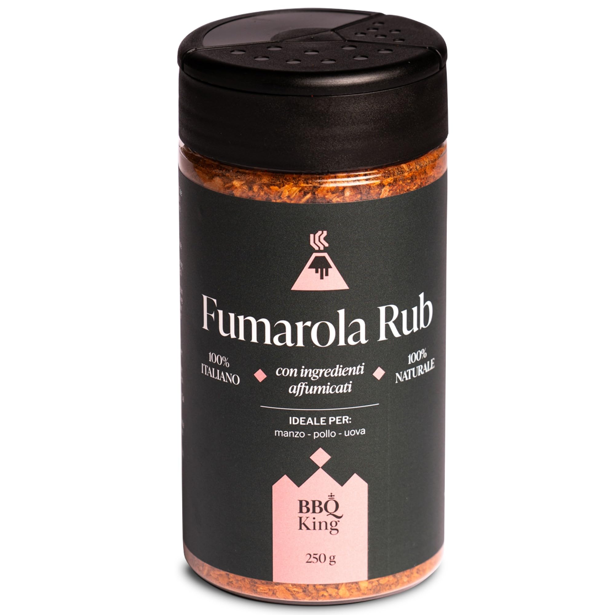 Bbq King Spices Are Always The Secret Carne Bbq King - Fumarola Rub Envase De 250 G, Adobo Seco Ahumado Para Huevos Y Verduras, 100% Made In Italy, Con Pimienta Banasura, Sal De Haya Y Pimentón
