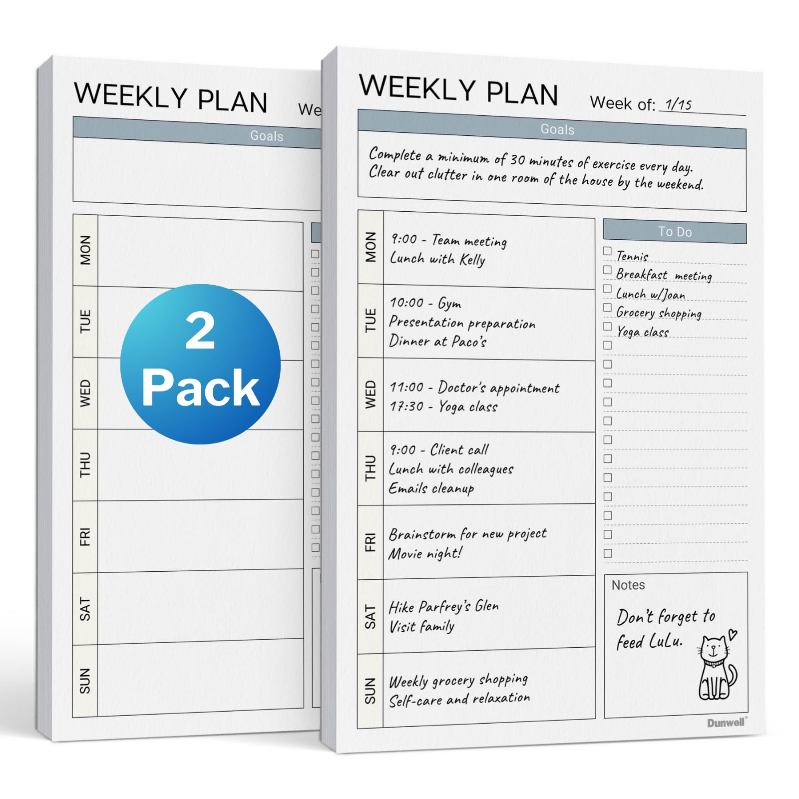 Amazon.com : Dunwell Weekly Planner Pads 5.5x8.5, 2-Pack, Each with 54  Tear-Off Pages, Small To Do List Planner, Weekly Schedule Planner Pad,  Undated Weekly Planning Desk Pad with To Do List, Goals,
