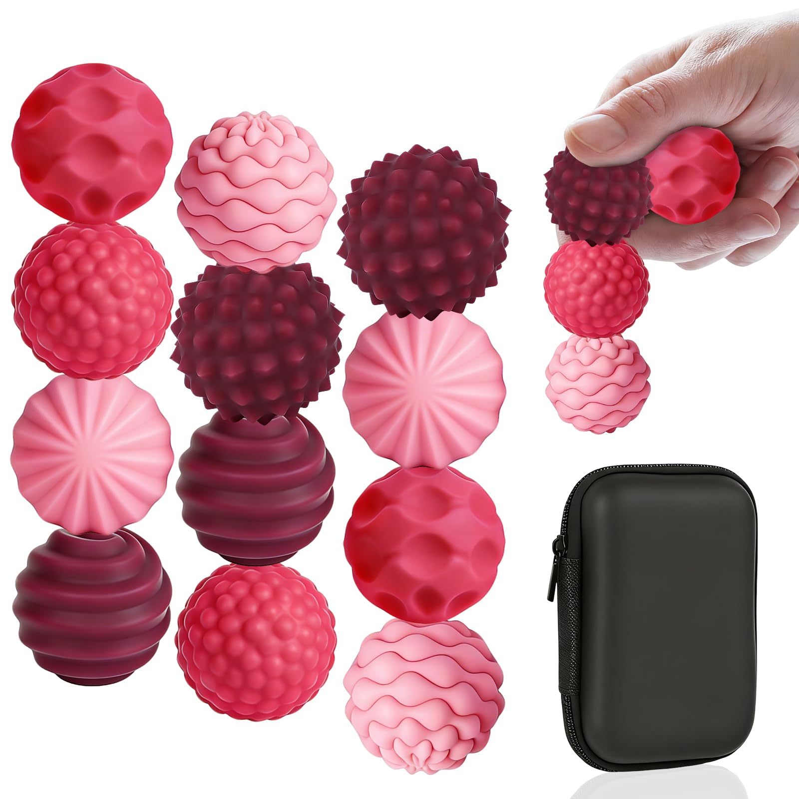 12PCS Silicone Magnetic Balls Fidget Toys for Adults & Teens, Stress Relief Sensory Toys for Autism ADHD Anxiety, Texture Tactile Sensory Fidget Balls, Gifts for Women Men Teen Kids (Pink)