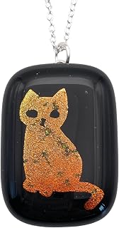 Cat Pendant, Handmade Glass Pendant, Dichroic Glass Pendant, Fused Glass Pendant - Includes Gift Pouch