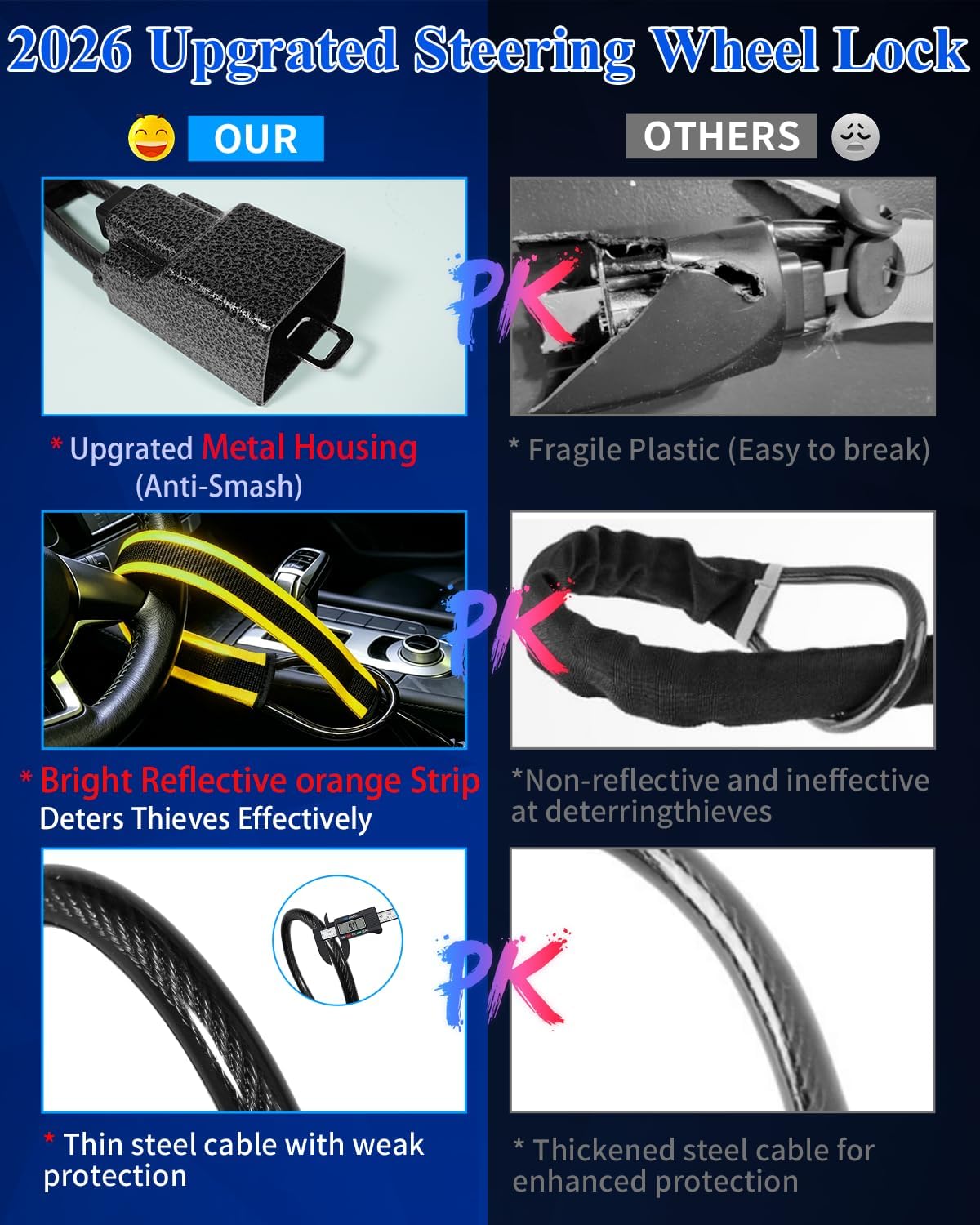 Steering Wheel Lock, Seat Belt Lock, Anti Theft Car Device with 3 Keys image 2