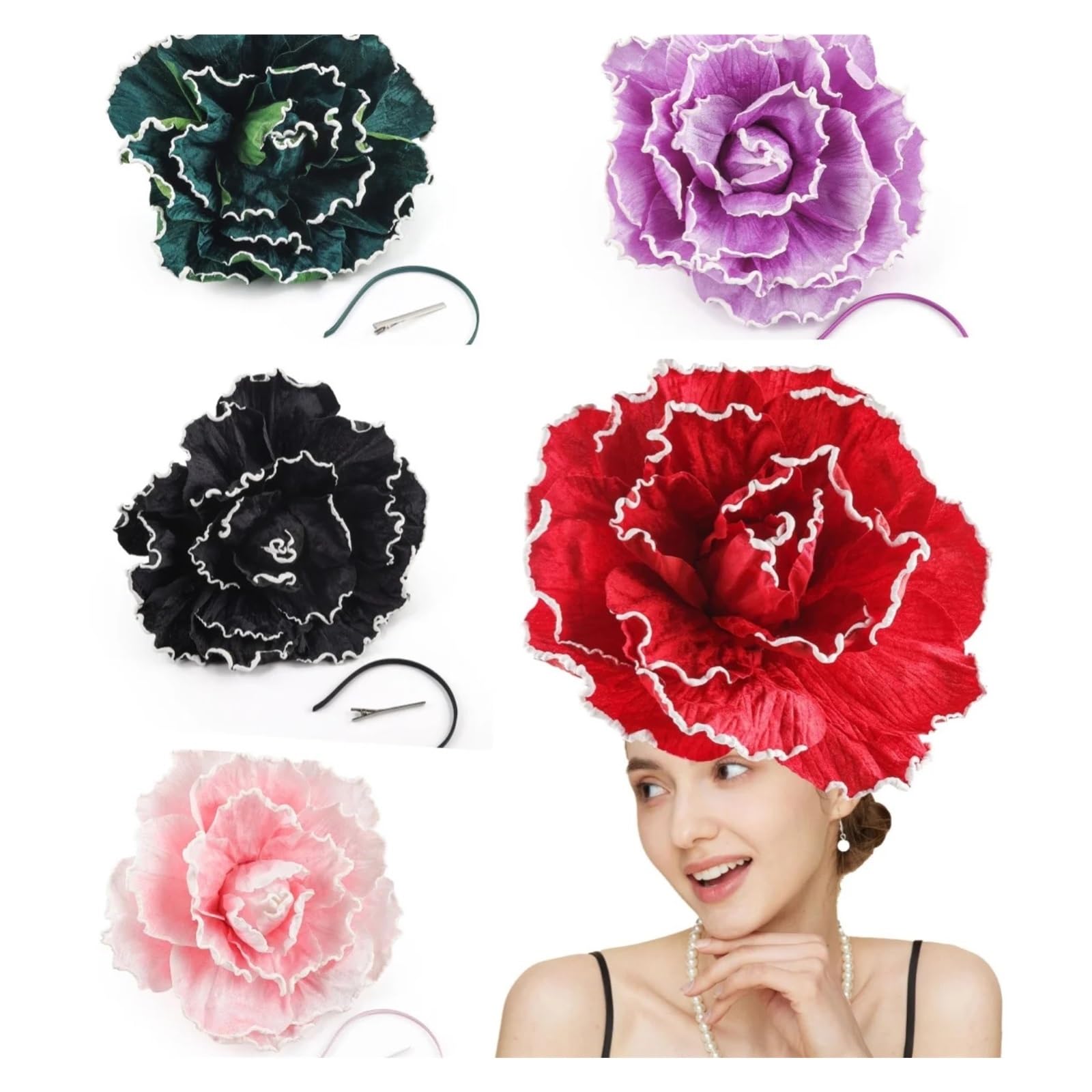 Fascinator-Hüte Rosenblumen Fascinator Hut Cocktail Hochzeit Braut Make-up Abschlussball Fotoshooting Teeparty Zubehör(Black)
