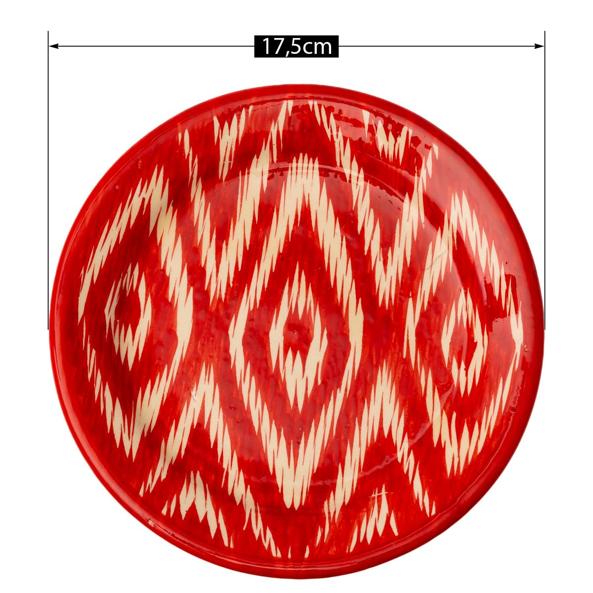 Lagan Rishtan Keramikteller Ø 17,5 cm Atlas Rot Usbekischer Speiseteller mit handbemaltem Design