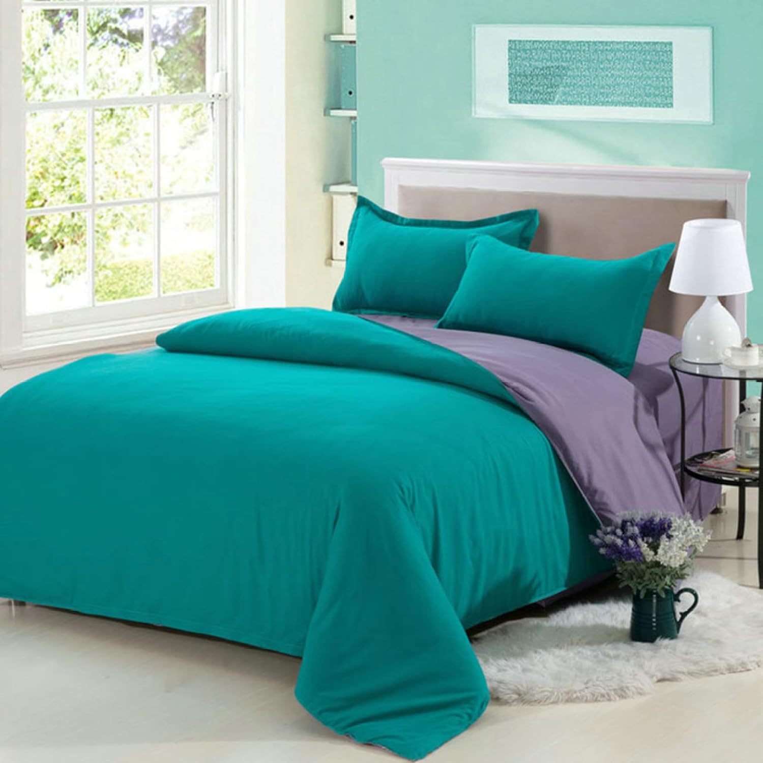 フトンカバー チェック柄天然素材のコットン100% シングル 4点セット フリル付き 掛け布団カバー スタイルM 格子縞 ベッドカバ