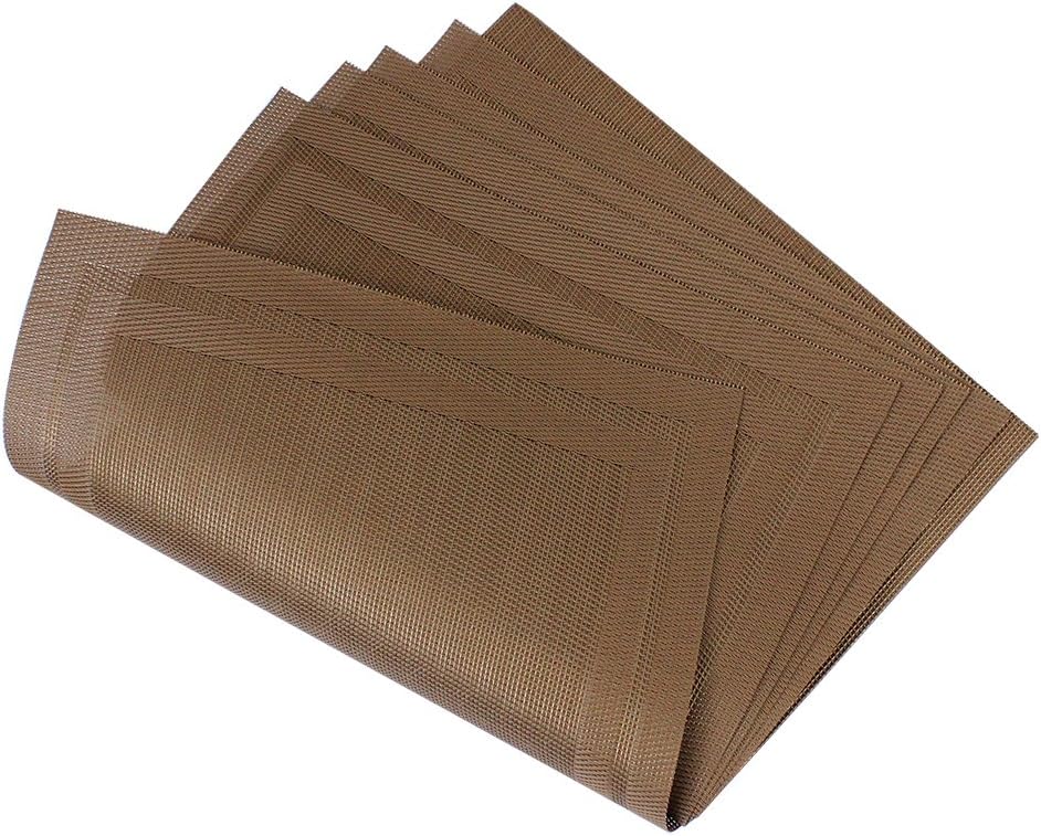 Ranvi Placemats for Dining Table Heat Resistant Stain Resistant Washable PVC Placemats Set of 5 Kitchen Table Place Mats Woven Vinyl Placemats (Brown,Style2 - Image 4
