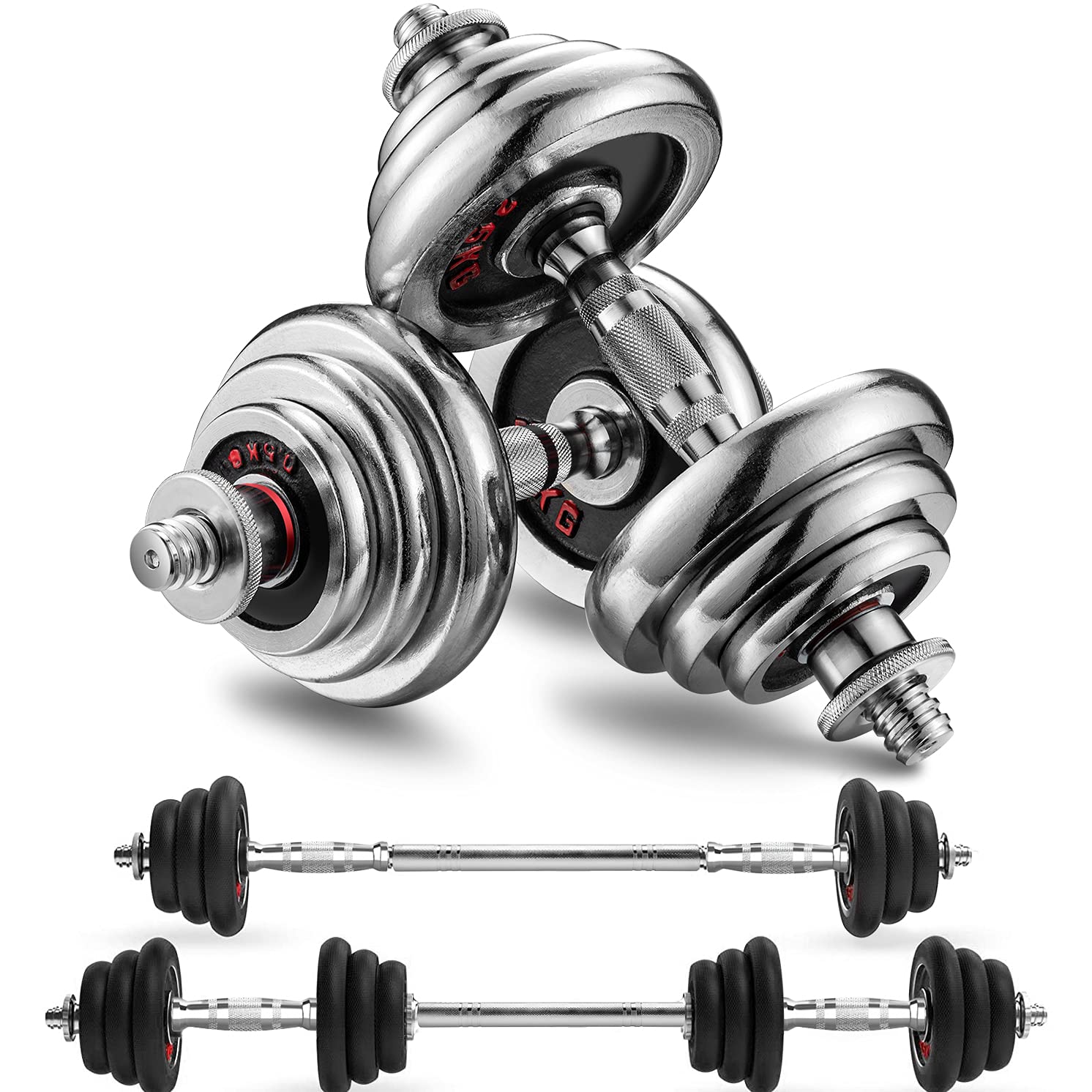 Buy 2 in 1 Dumbbell Set, Cast Iron Dumbbells & Barbell in One with