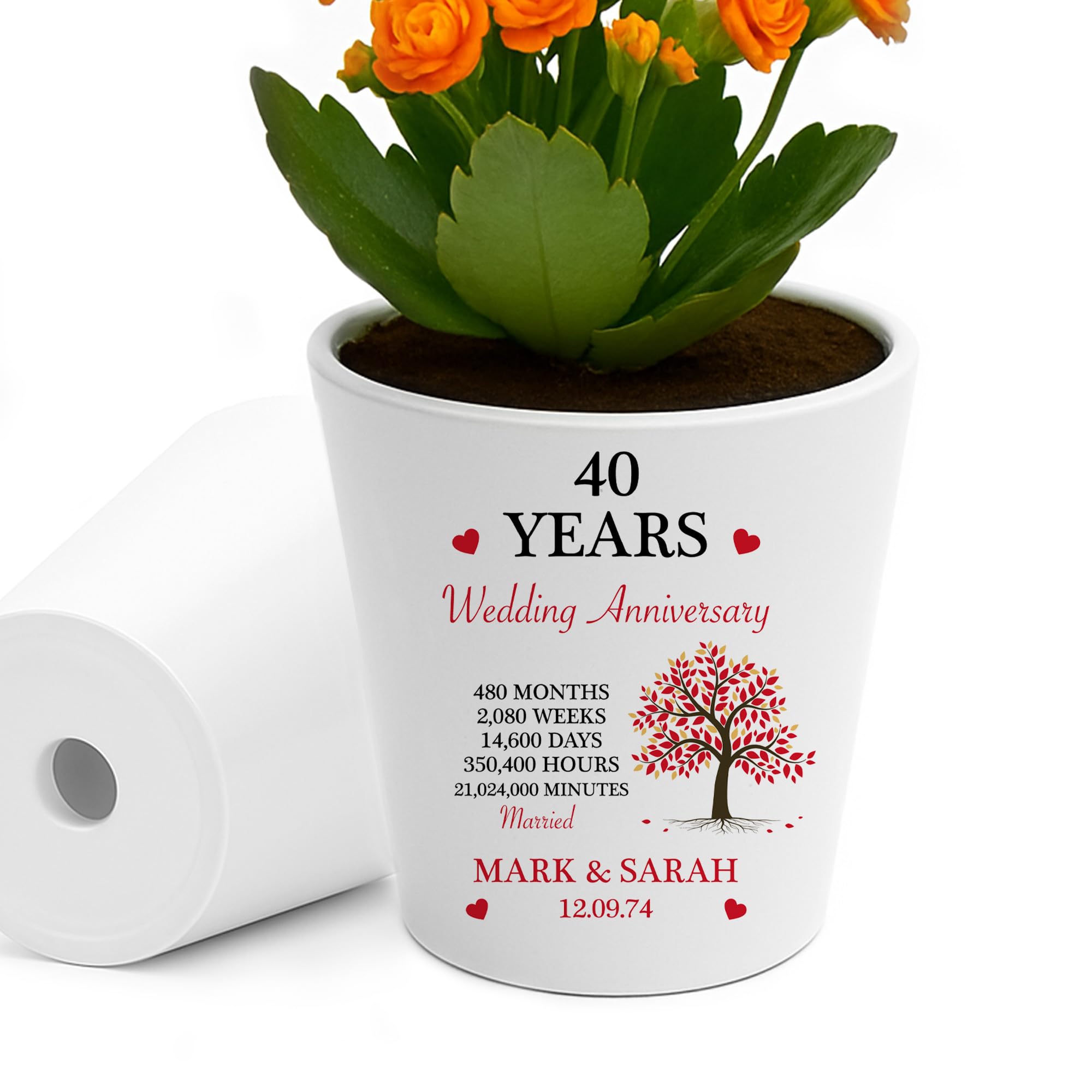 RED OCEAN Personalised 40th Husband Wife Ruby Wedding Plant Pot 40th Wedding Mr& Mrs For Him Her Couple Keepsake
