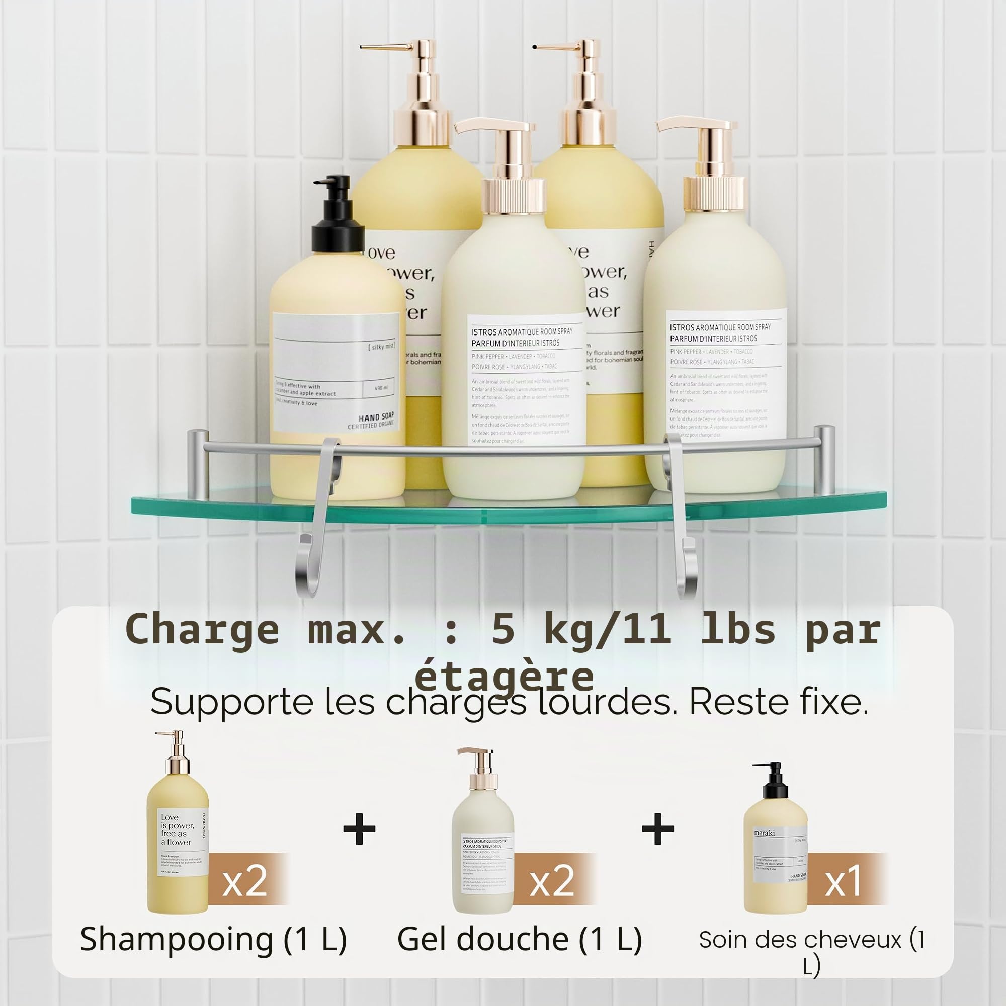 KES Étagère en Verre Étagère de Salle de Bain Murale Verre Trempé Tablette Douche d'angle Acier Inoxydable SUS304 Brossé, BGS2101A-2
