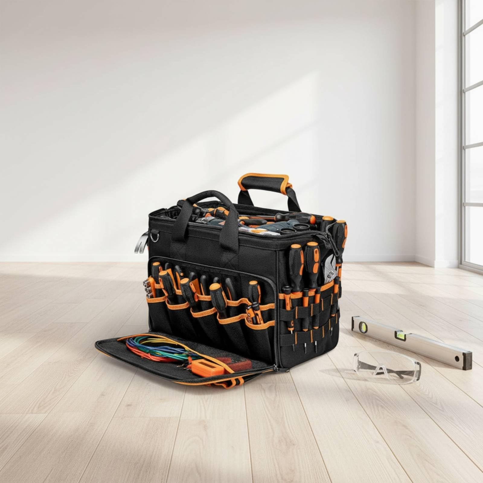 KESOTO Borsa Porta Attrezzi Pesante Borsa Attrezzi Borsa Organizer Valigetta Portautensili Custodia Strumenti con Manico Imbottito E Tracolla Regolabile 46