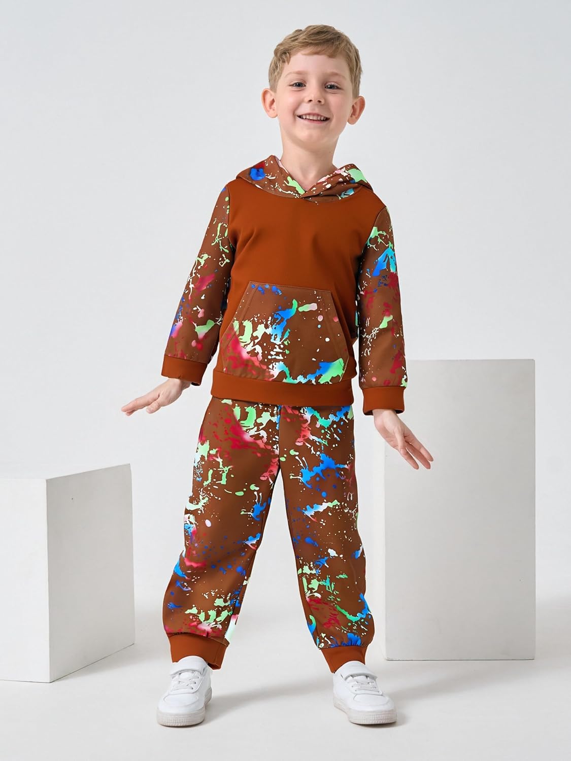 Toddler Boys Colorful Paint - Splatter Hoodie And Jogger Set, Soft Cotton Blend For All - Day Comfort - Image 4